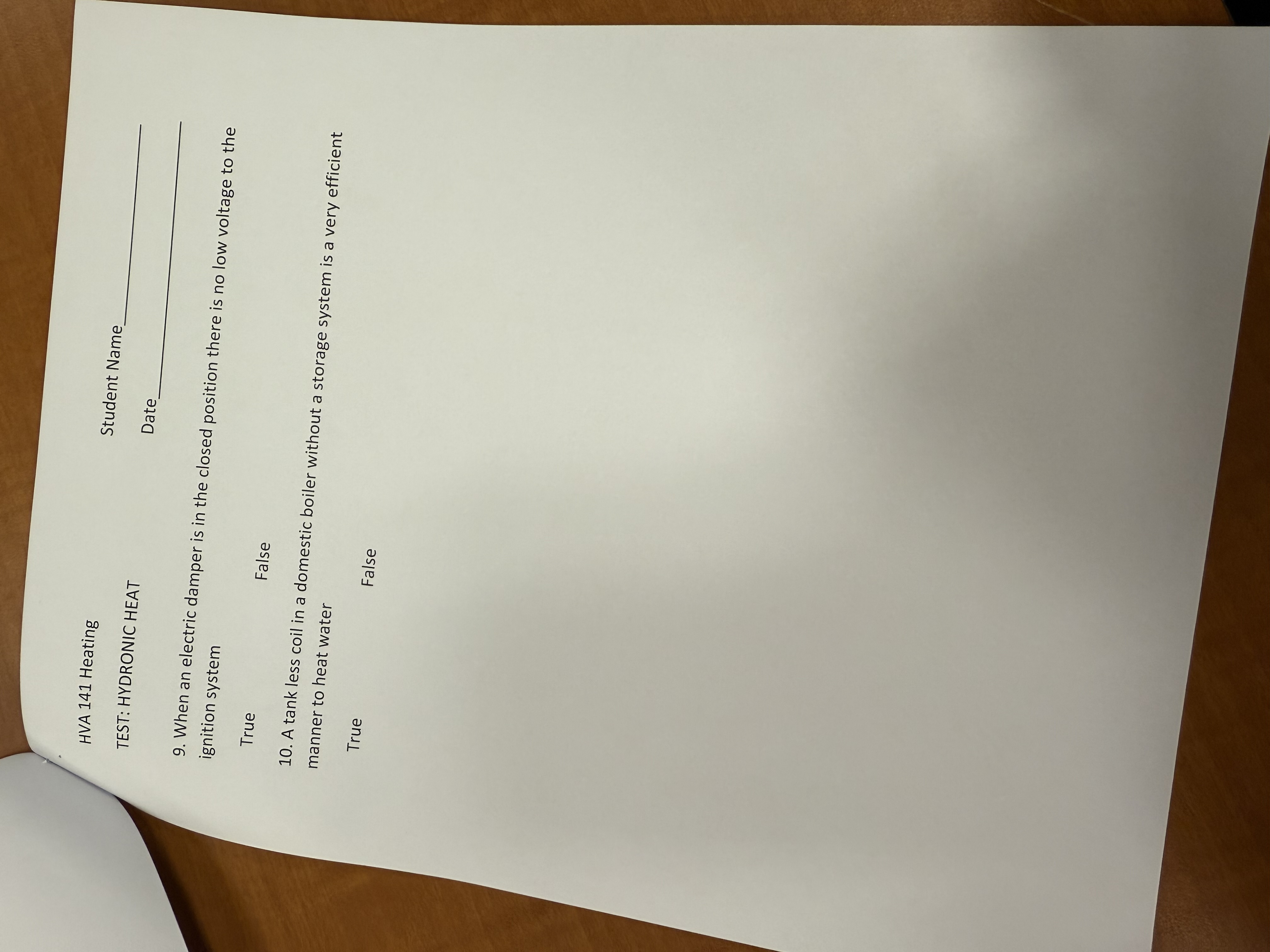 Answer HVA 141 Heating Student Name TEST: