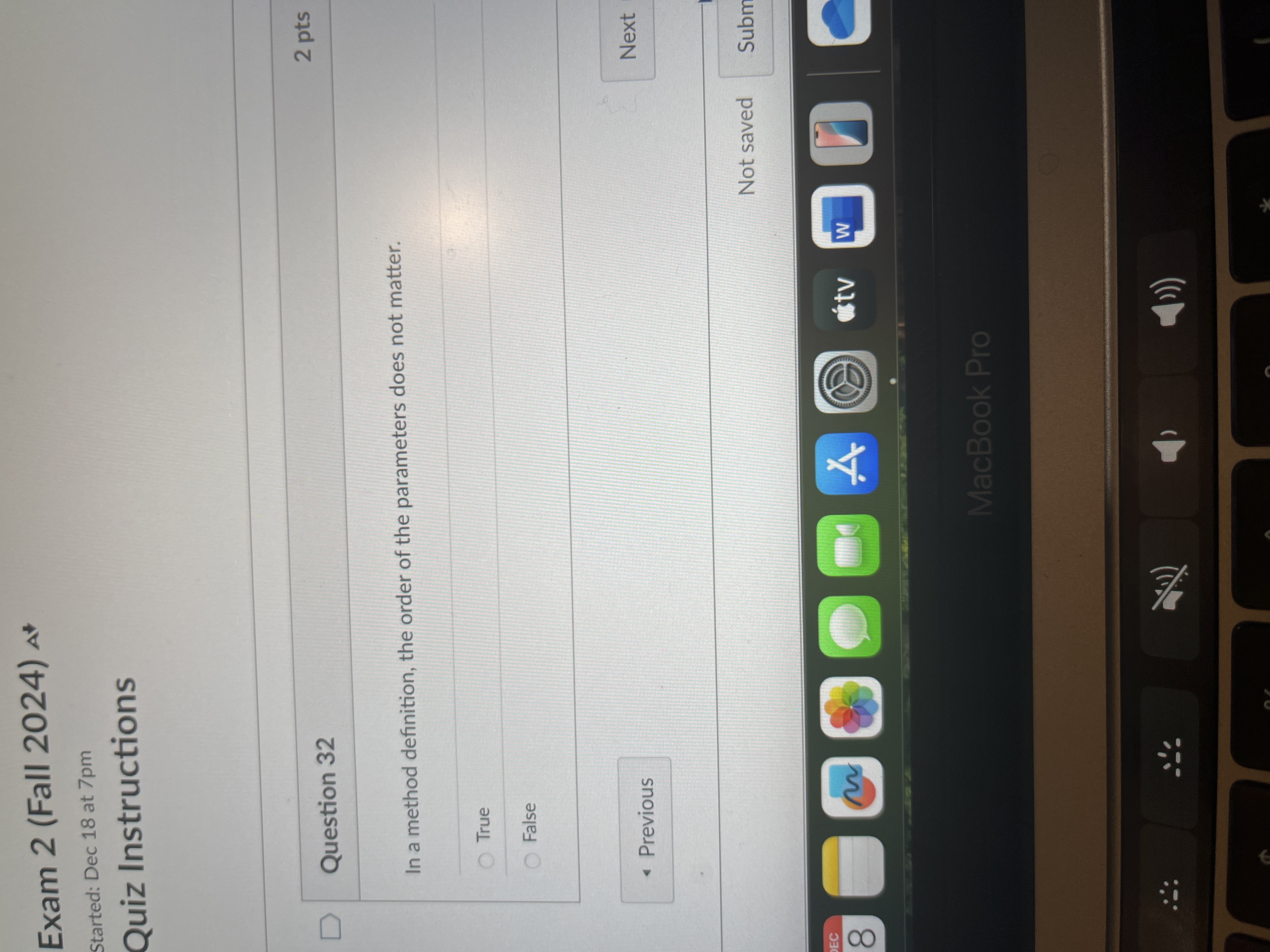 Answer Exam 2 (Fall 2024) At Started: Dec 18 at