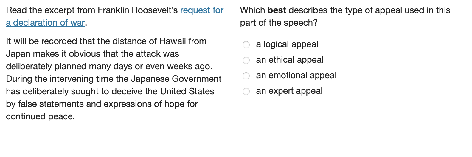 Answer Read the excerpt from Franklin Roosevelt's