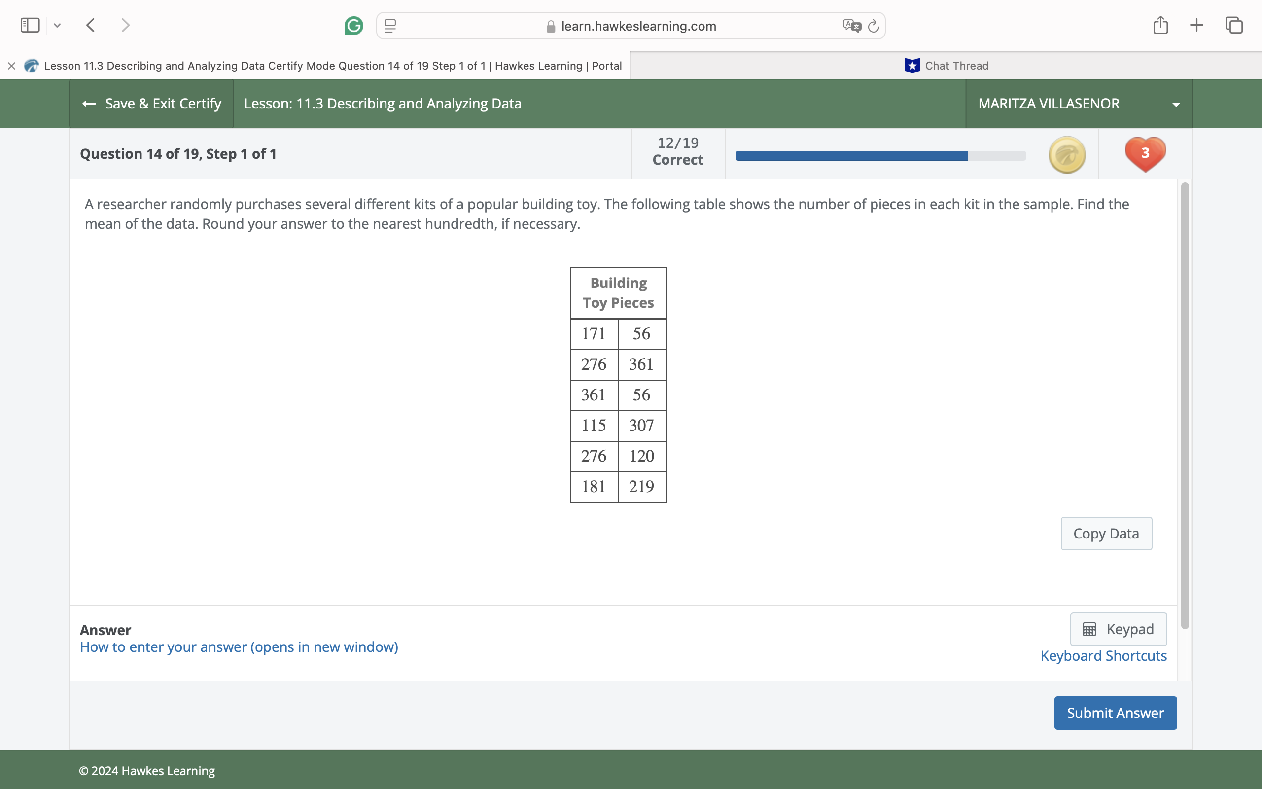 answer My < > @ 2 @ learn.hawkeslearning.com e B
