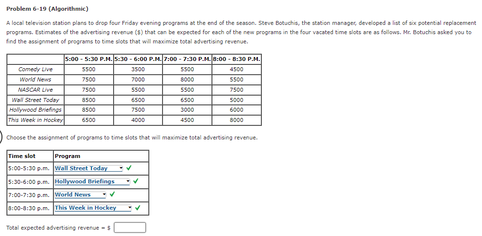 Problem 6-09 (Algorithmic) The Ace Manufacturing