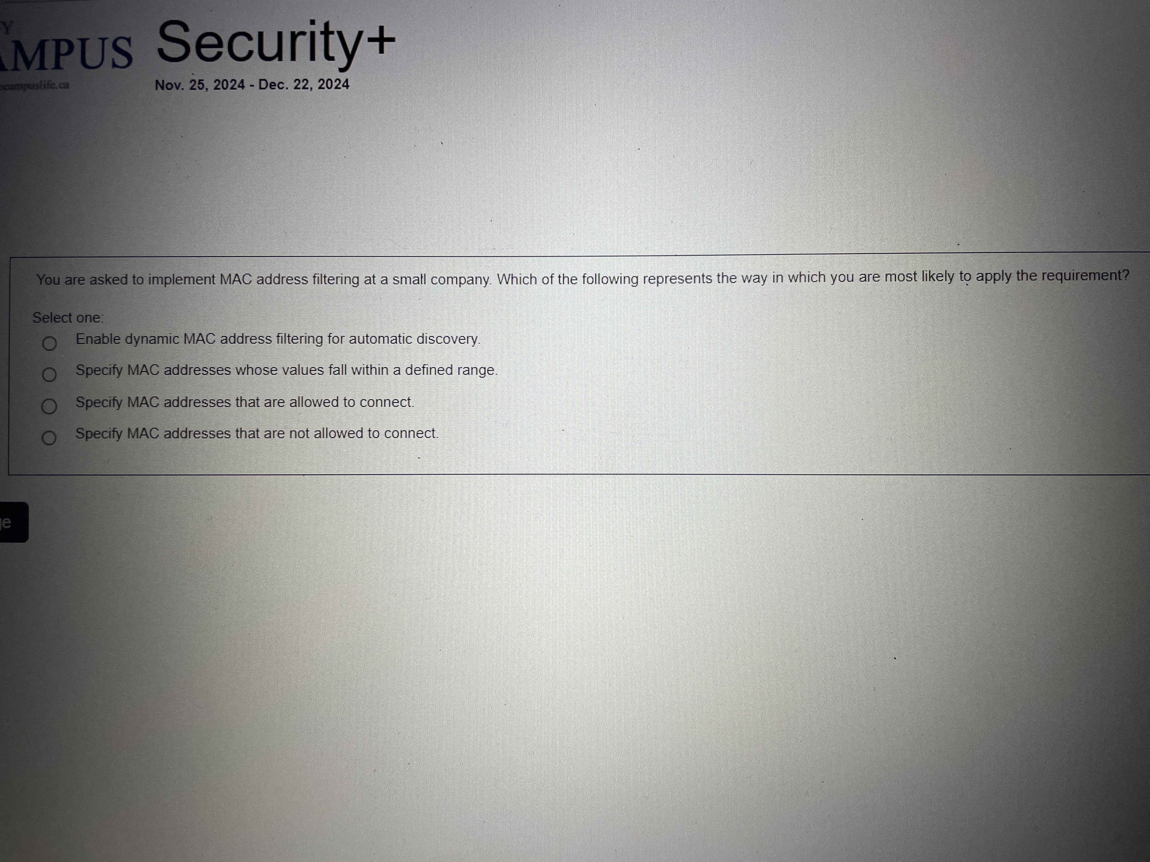 Answer the question MPUS Security+ campuslife.ca