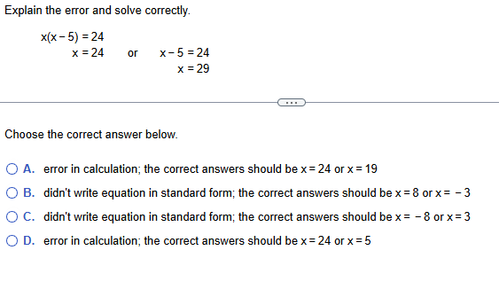 answer Explain the error and solve correctly. x(x