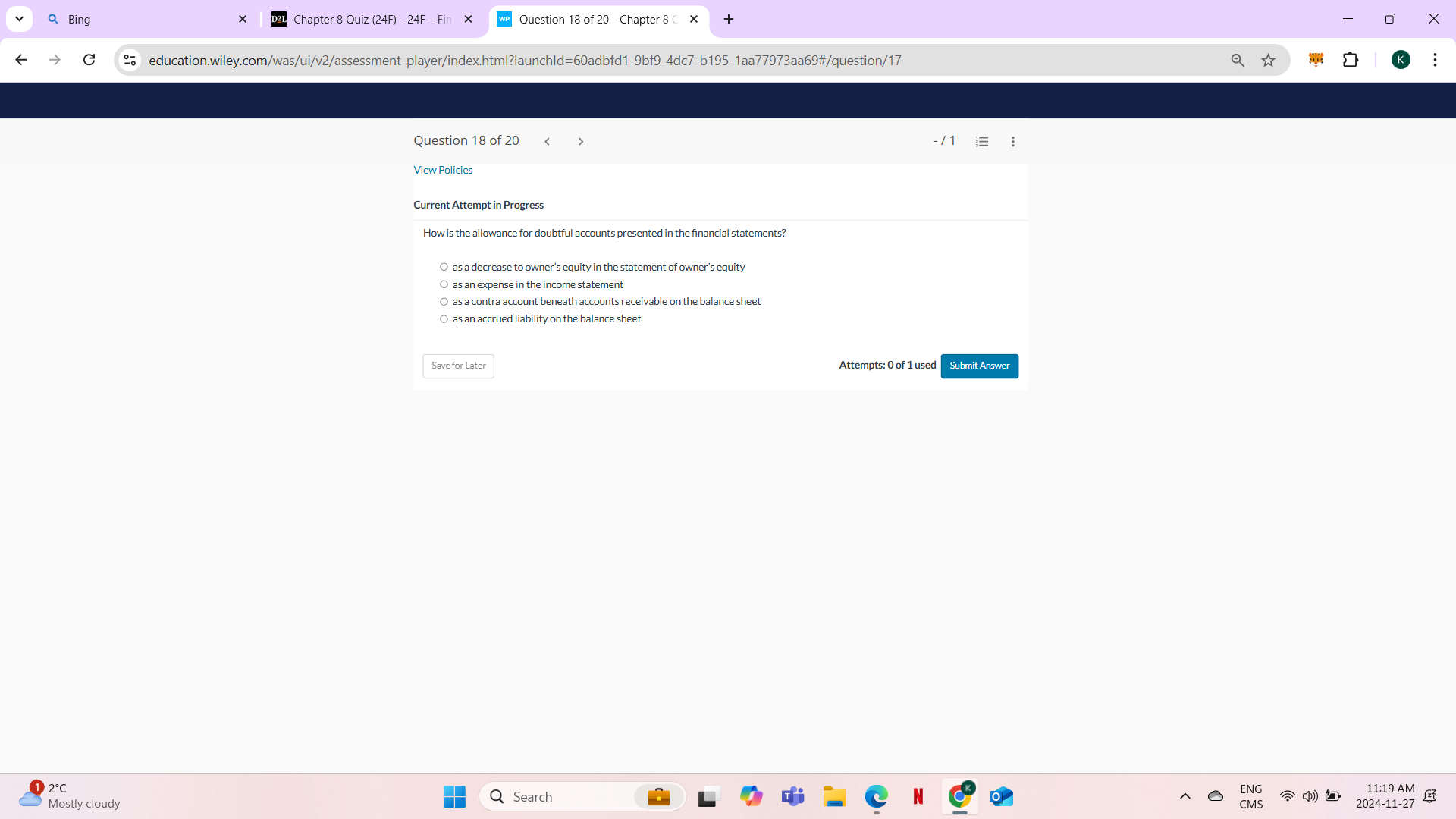 answer Q Bing X D2L Chapter 8 Quiz (24F) - 24F