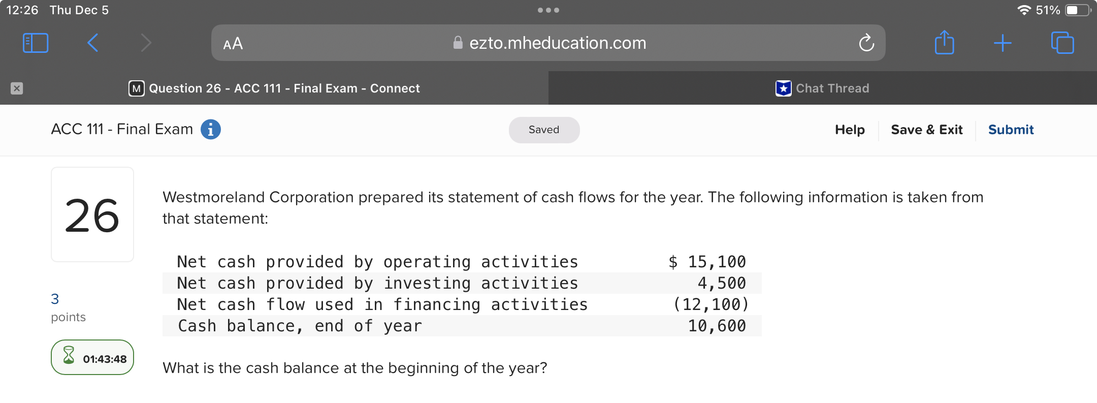 Answer 12:26 Thu Dec 5 . . . 51% AA