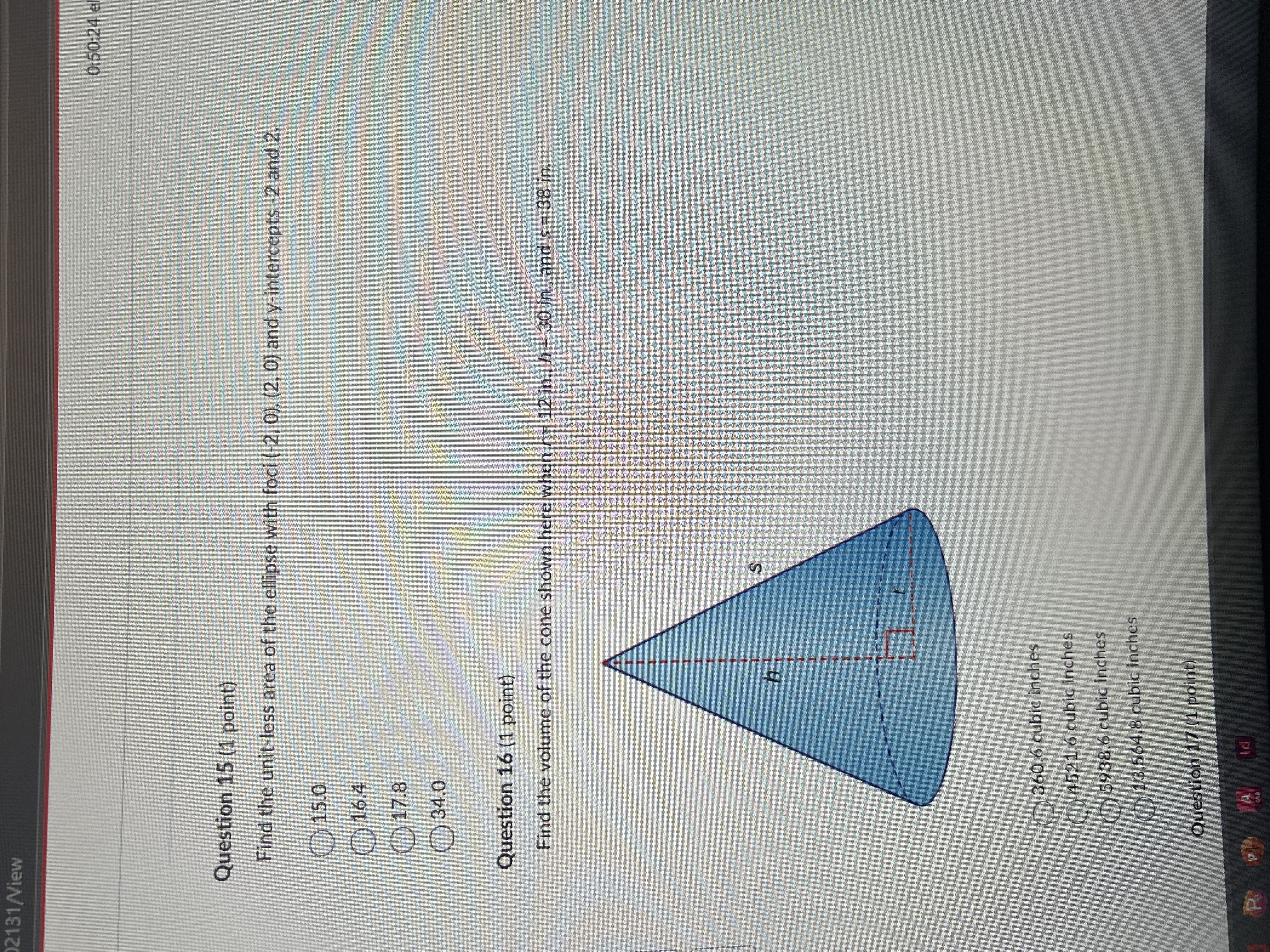 Answer 2131/View 0:50:24 e Question 15 (1 point)
