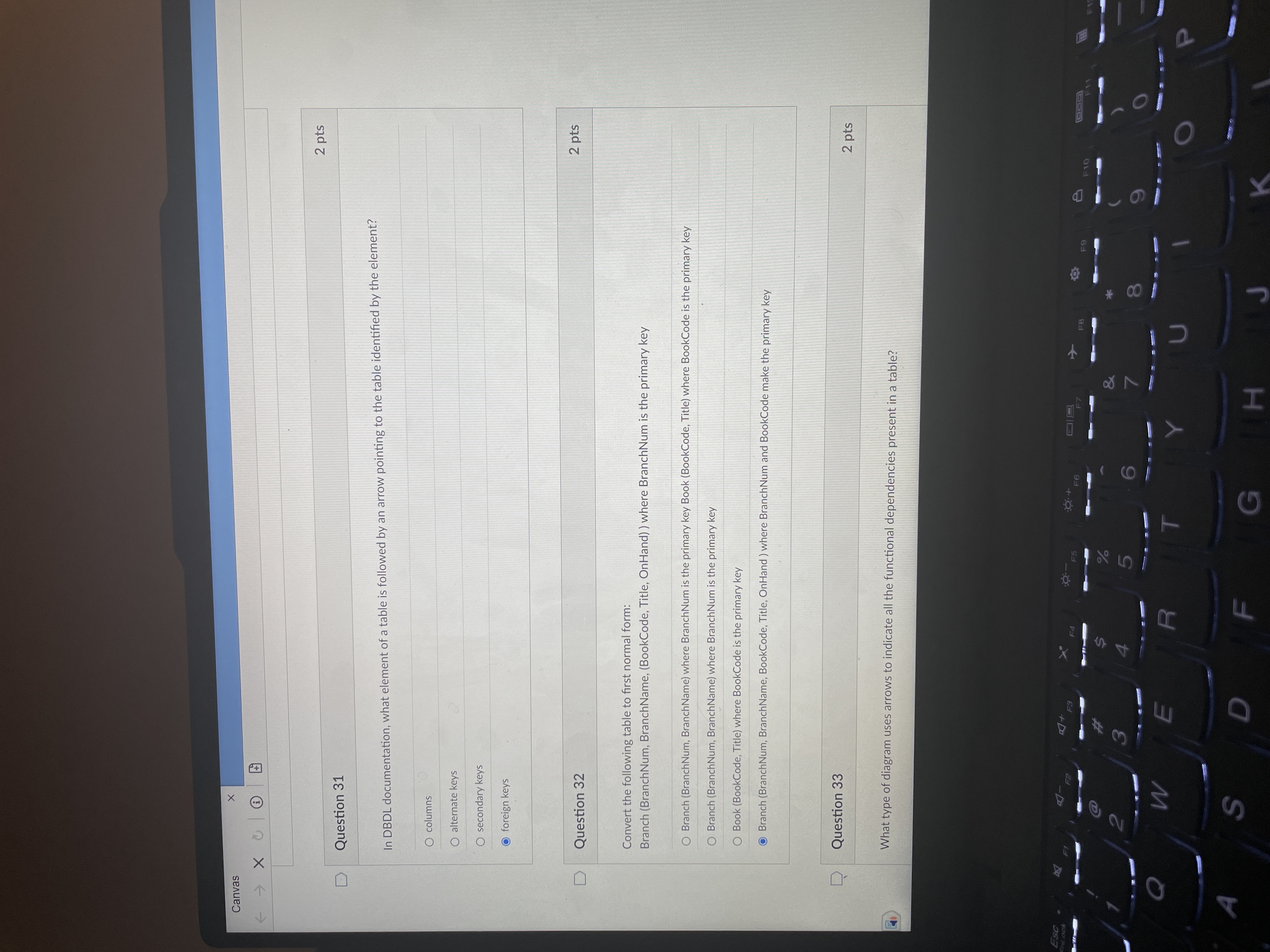 Answer them Canvas X 2 pts D Question 31 In DBDL