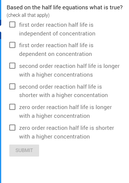 answer Based on the half life equations what is