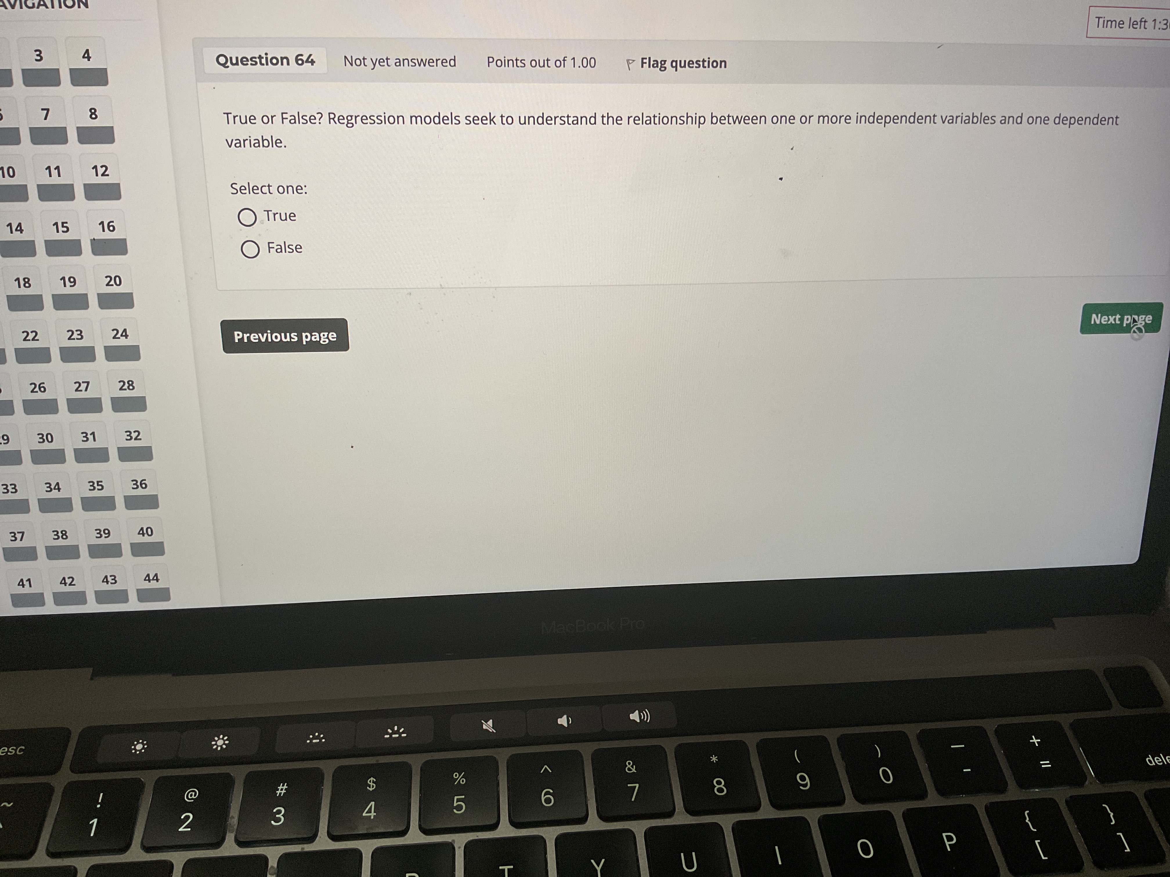 Answer Time left 1:3 2 Question 64 Not yet
