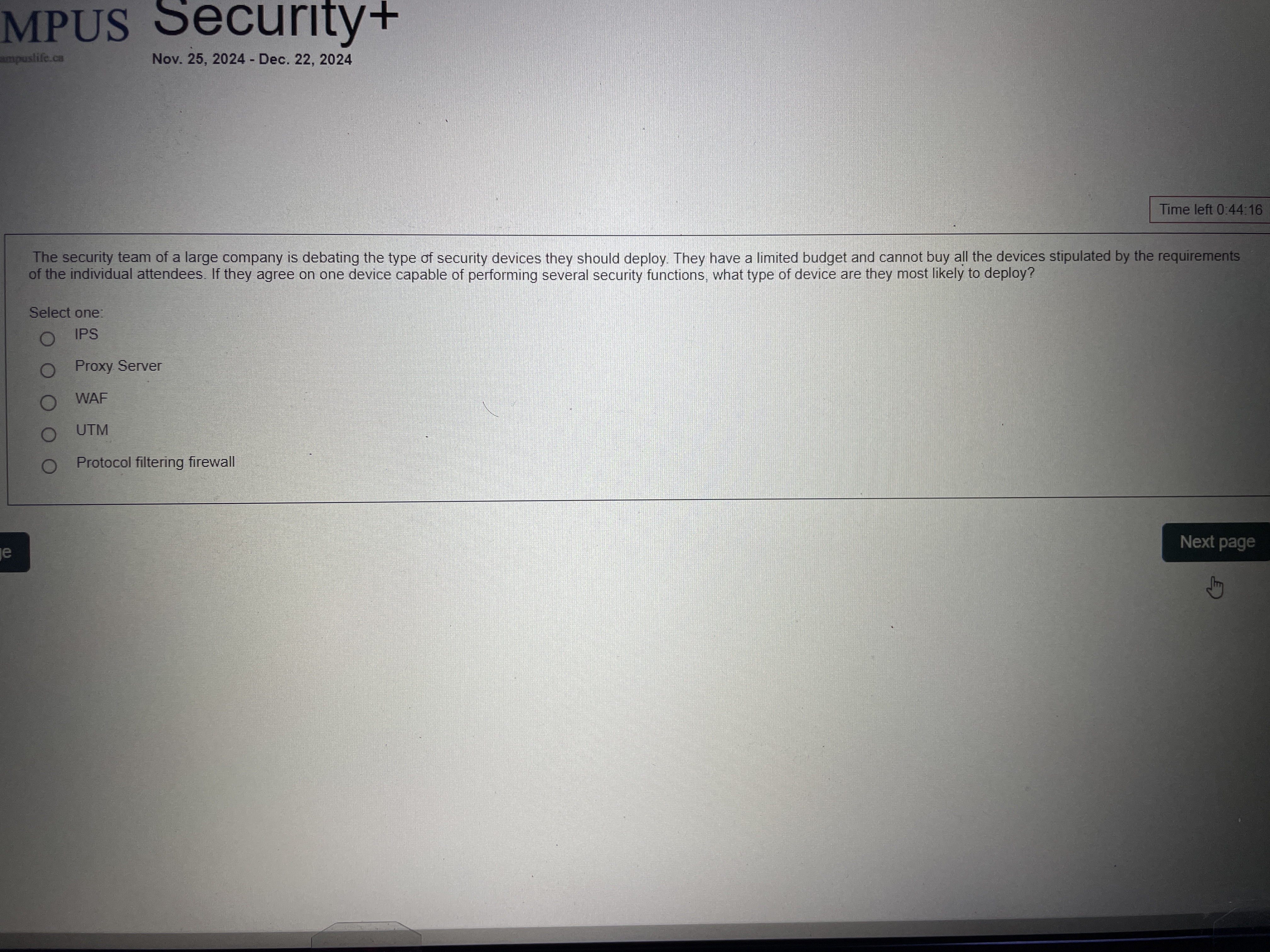 Answer the question MPUS Security+ umpuslife.ca