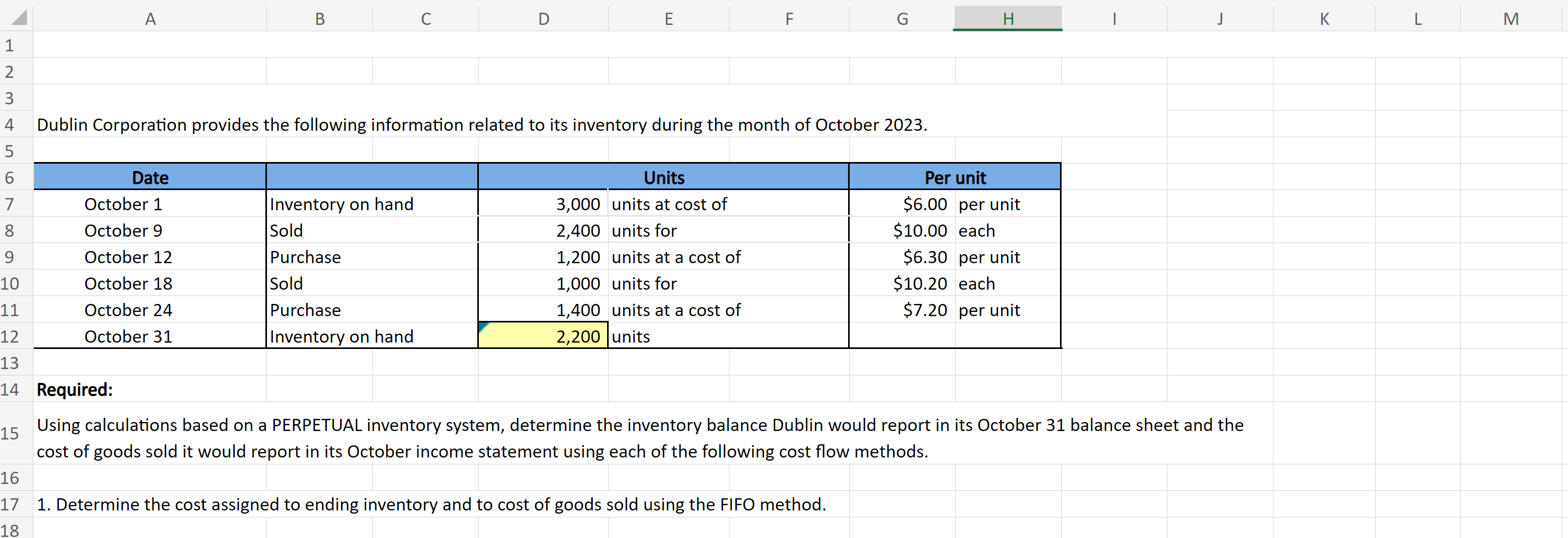 PLEASE INCLUDE ALL EXCEL FORMULAS IN EVERY SINGLE
