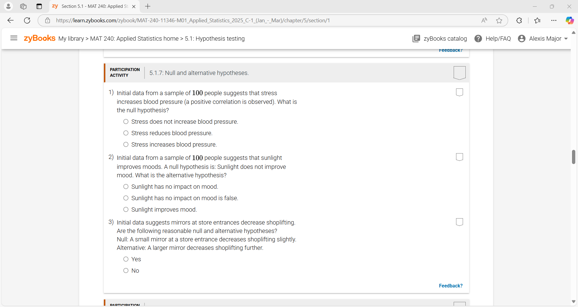 answer the questions zy Section 5.1 - MAT 240: