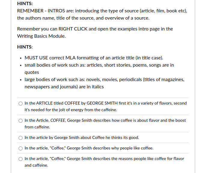 answer HINTS: REMEMBER - INTROS are: introducing