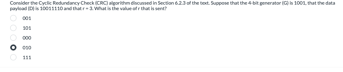 answer Consider the Cyclic Redundancy Check (CRC)