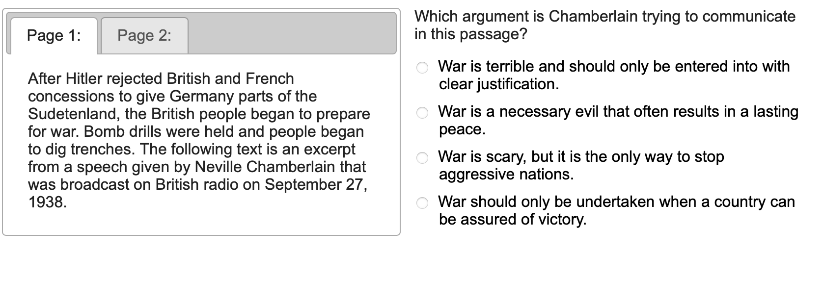 Answer Which argument is Chamberlain trying to