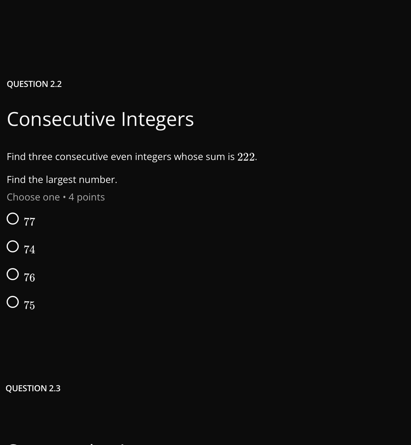 answer QUESTION 2.2 Consecutive Integers Find
