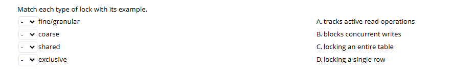 answer Match each type of lock with its example.