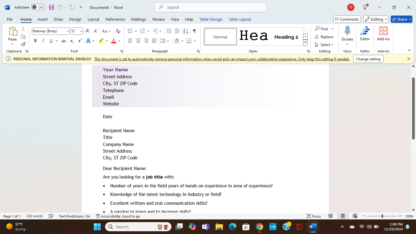 Could someone help me do a cover letter based on