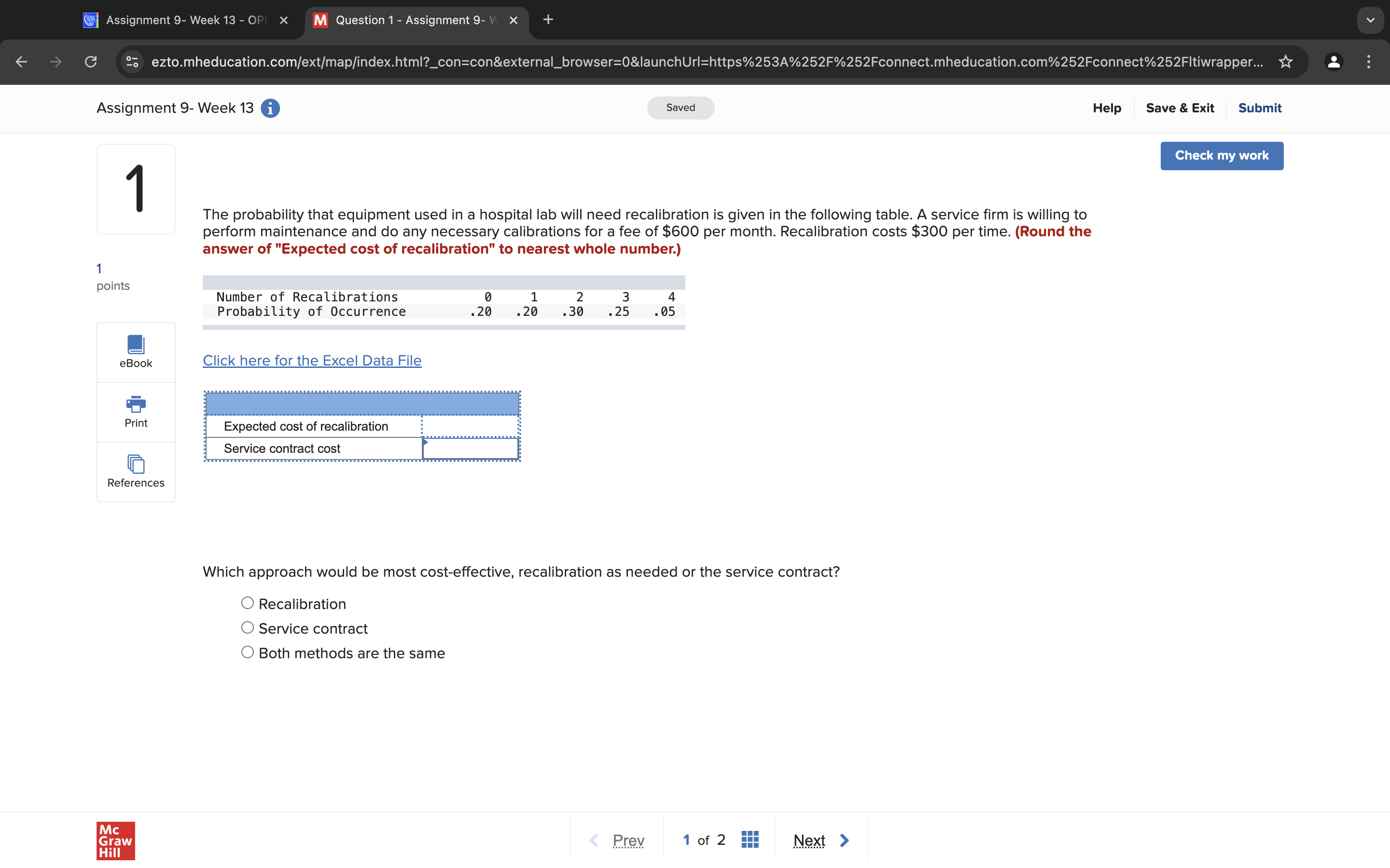 answer Assignment 9- Week 13 - OPE X M Question 1