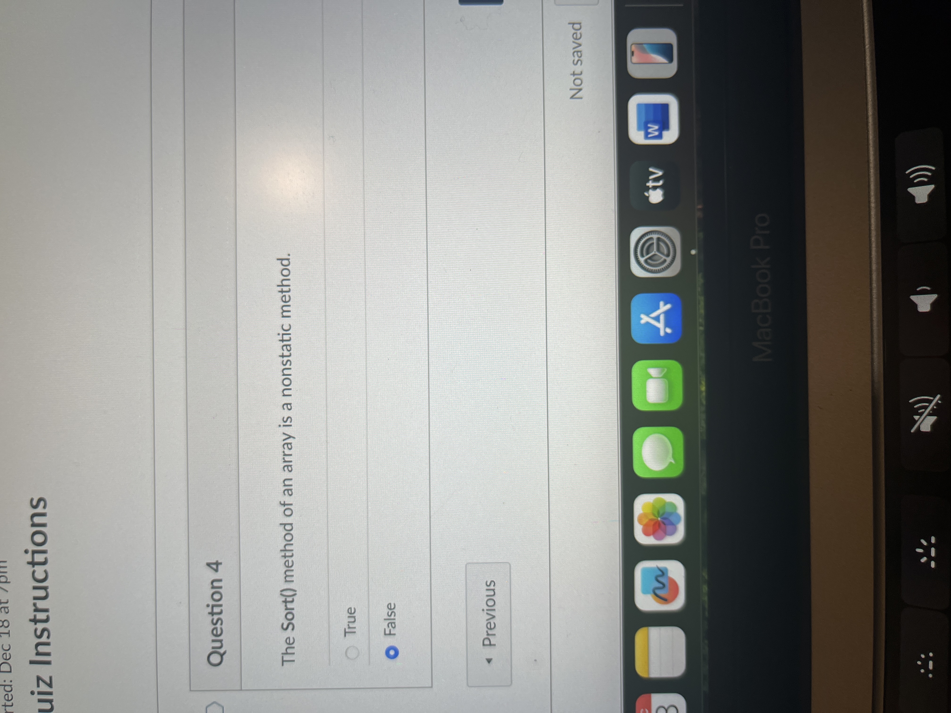 Answer ted: Dec 18 at / uiz Instructions Question