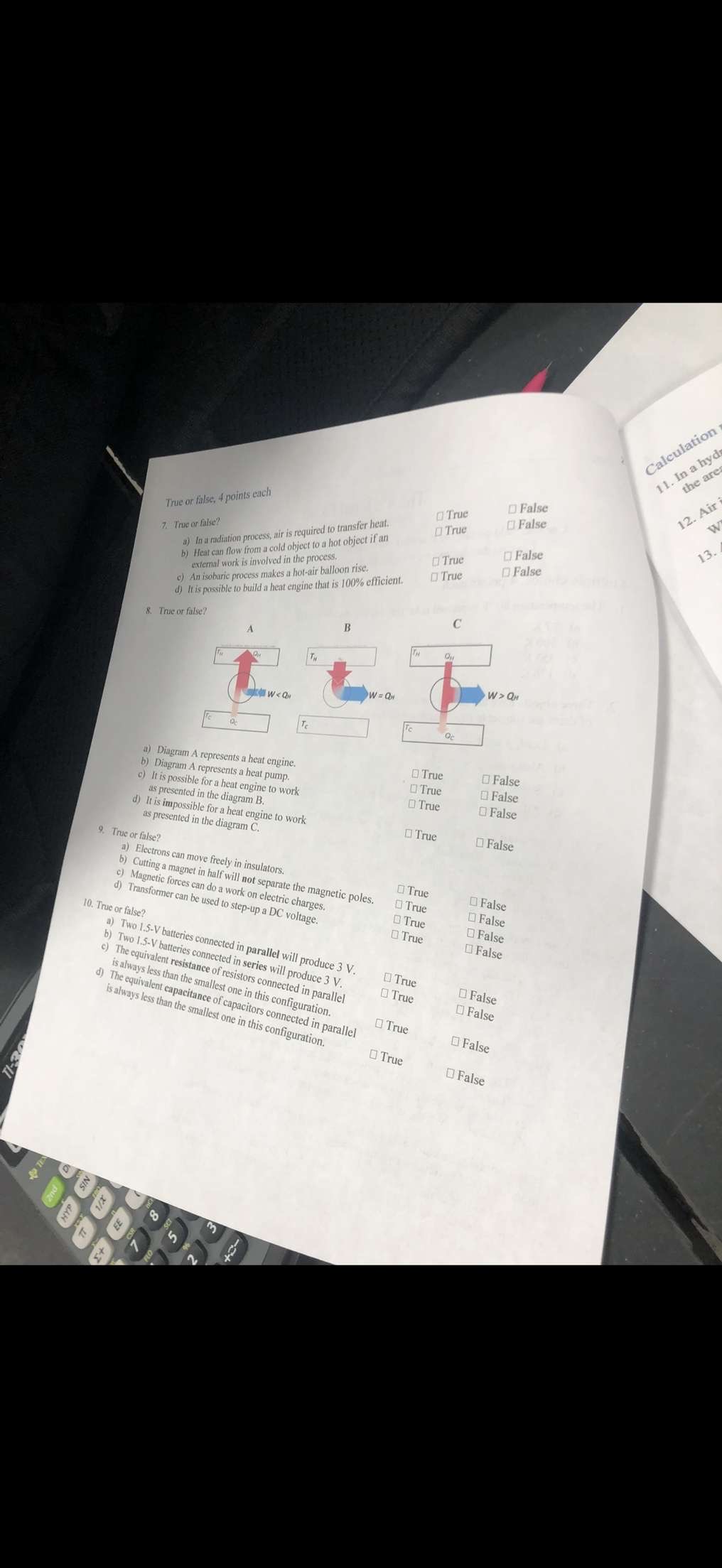 Answer Calculation 11. In a hyd the are 12. Air D