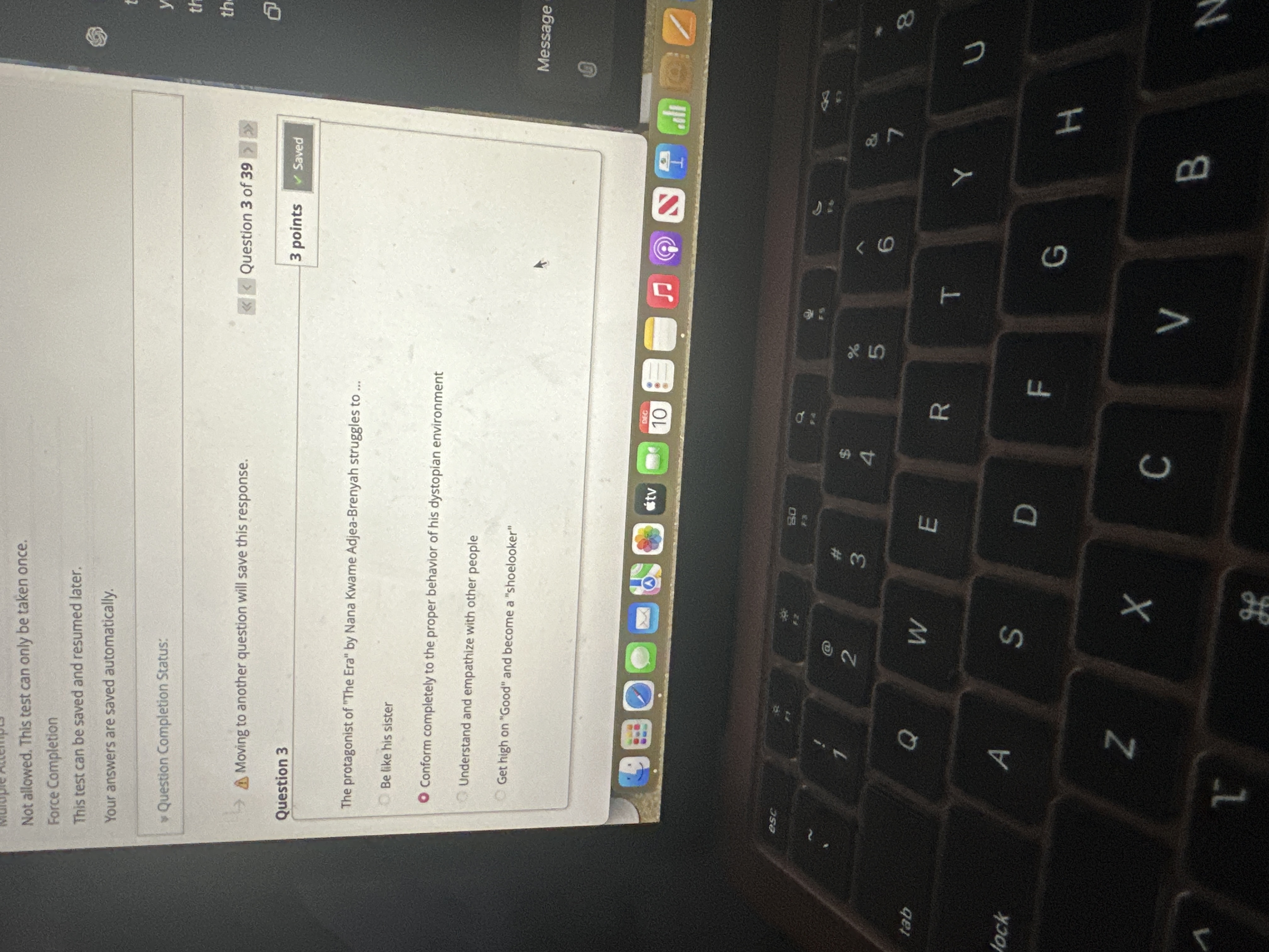 Answer Not allowed. This test can only be taken