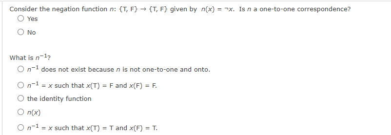 how to answer Consider the negation function n: