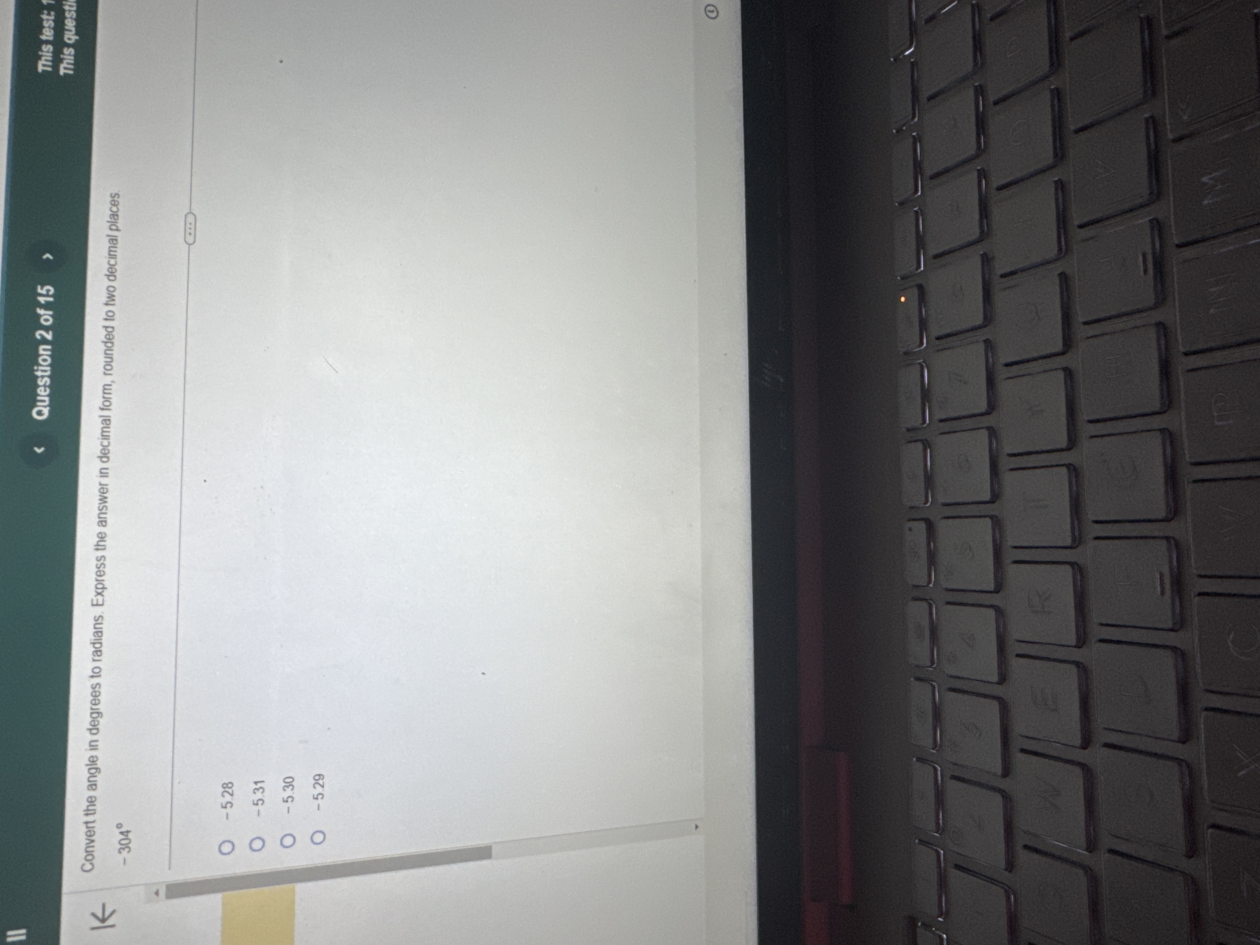 Answer < Question 2 of 15 > This test: 1 This