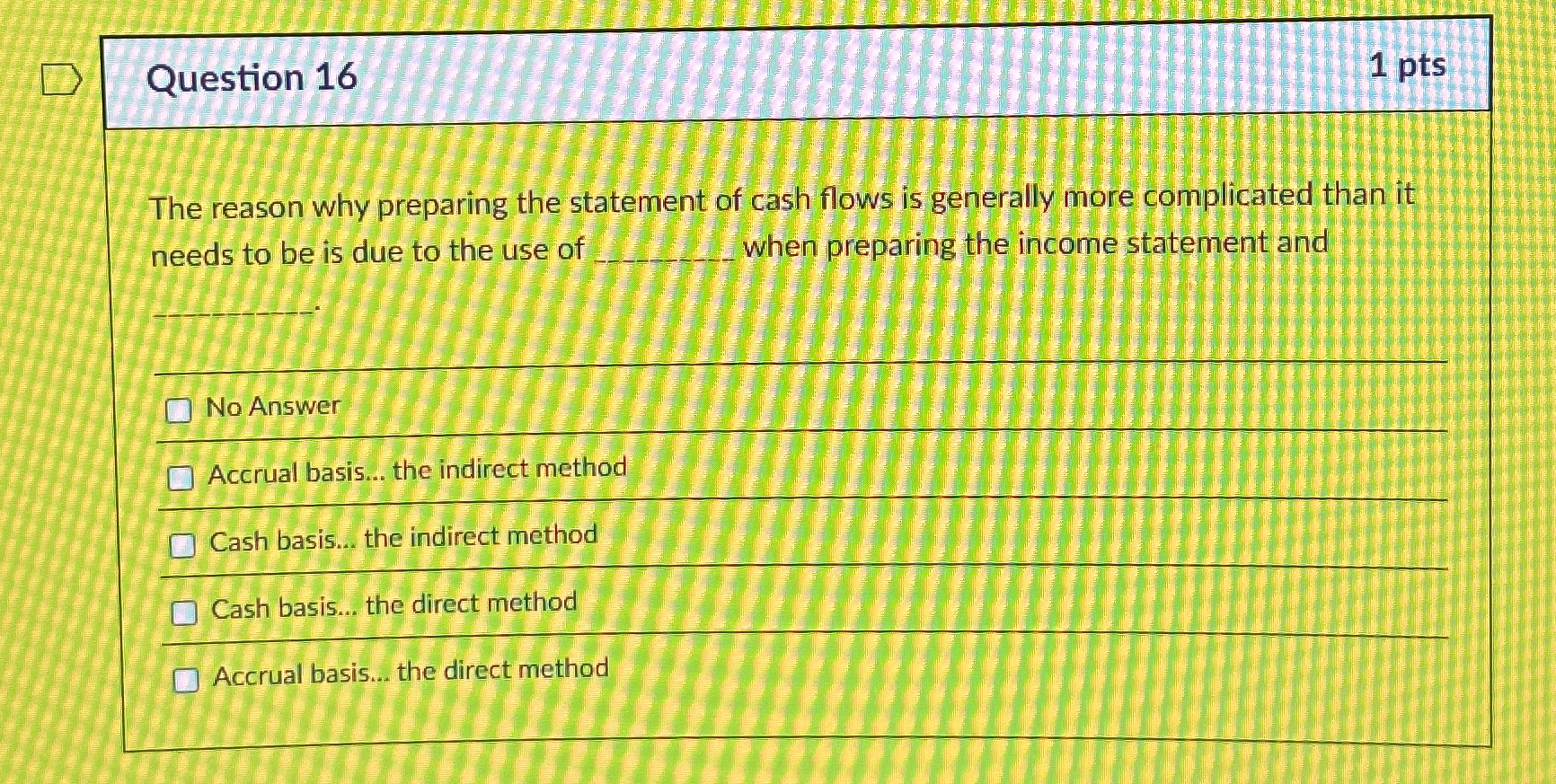 Question 1 6 1 pts The reason why preparing the