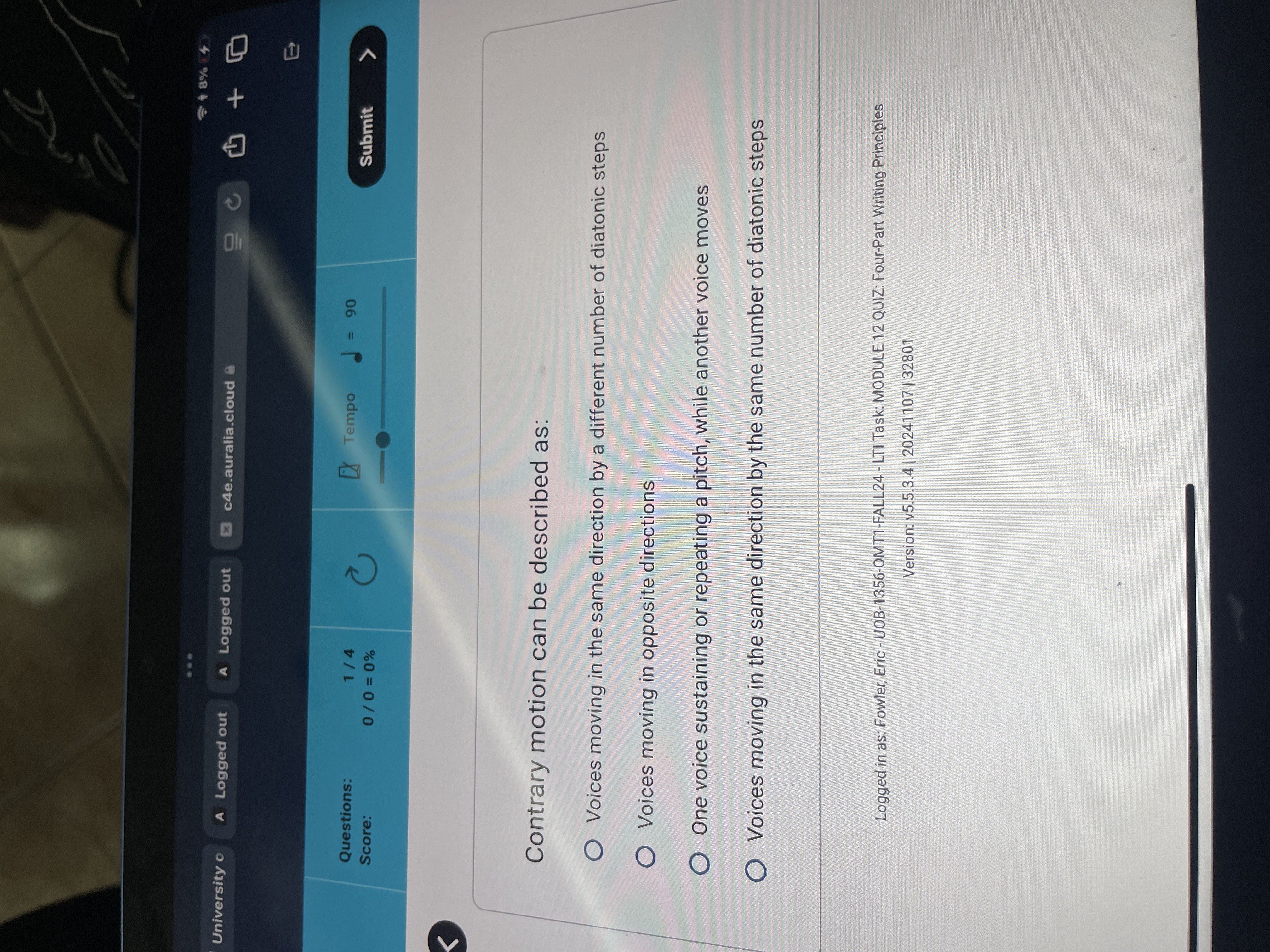 answer ... 1 8% 4 University o A Logged out A