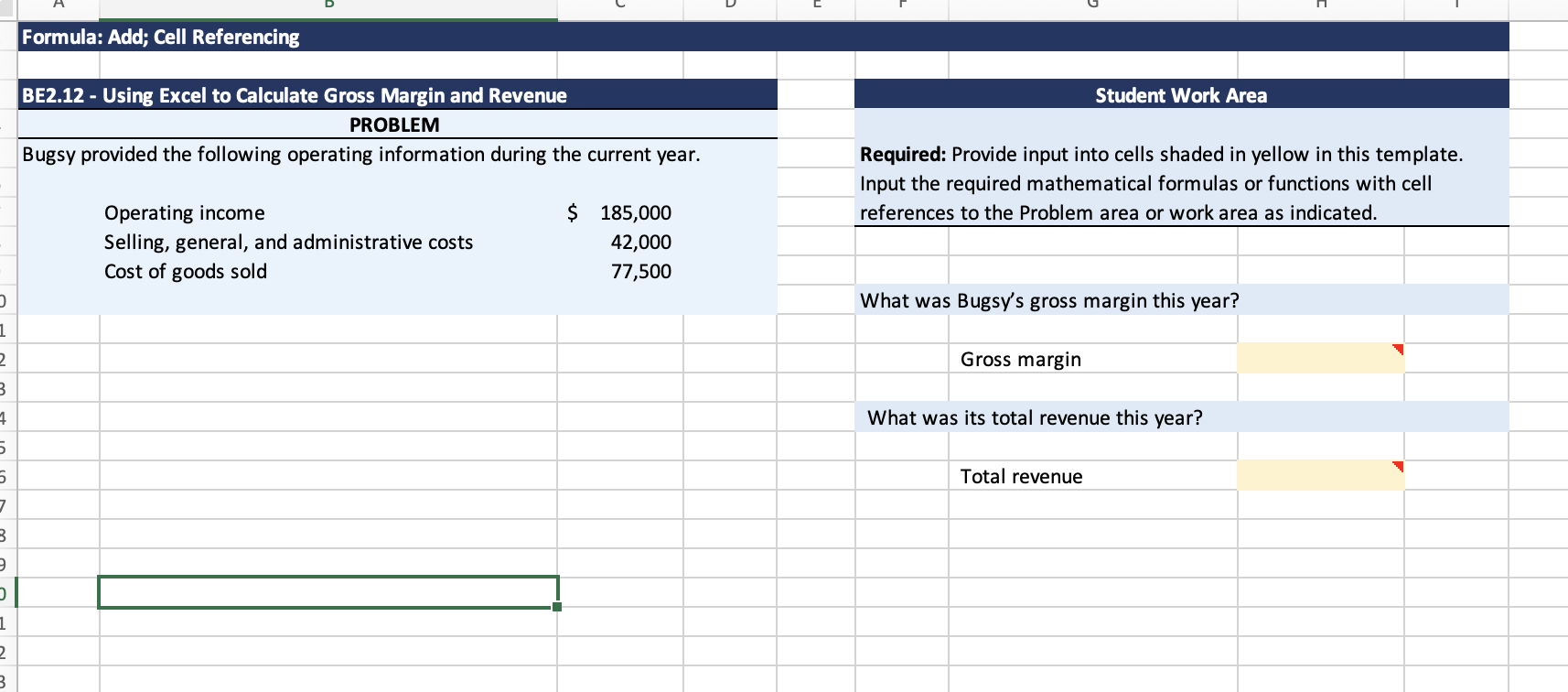 Formula: Add; Cell Referencing BE 2 . 1 2 - Using