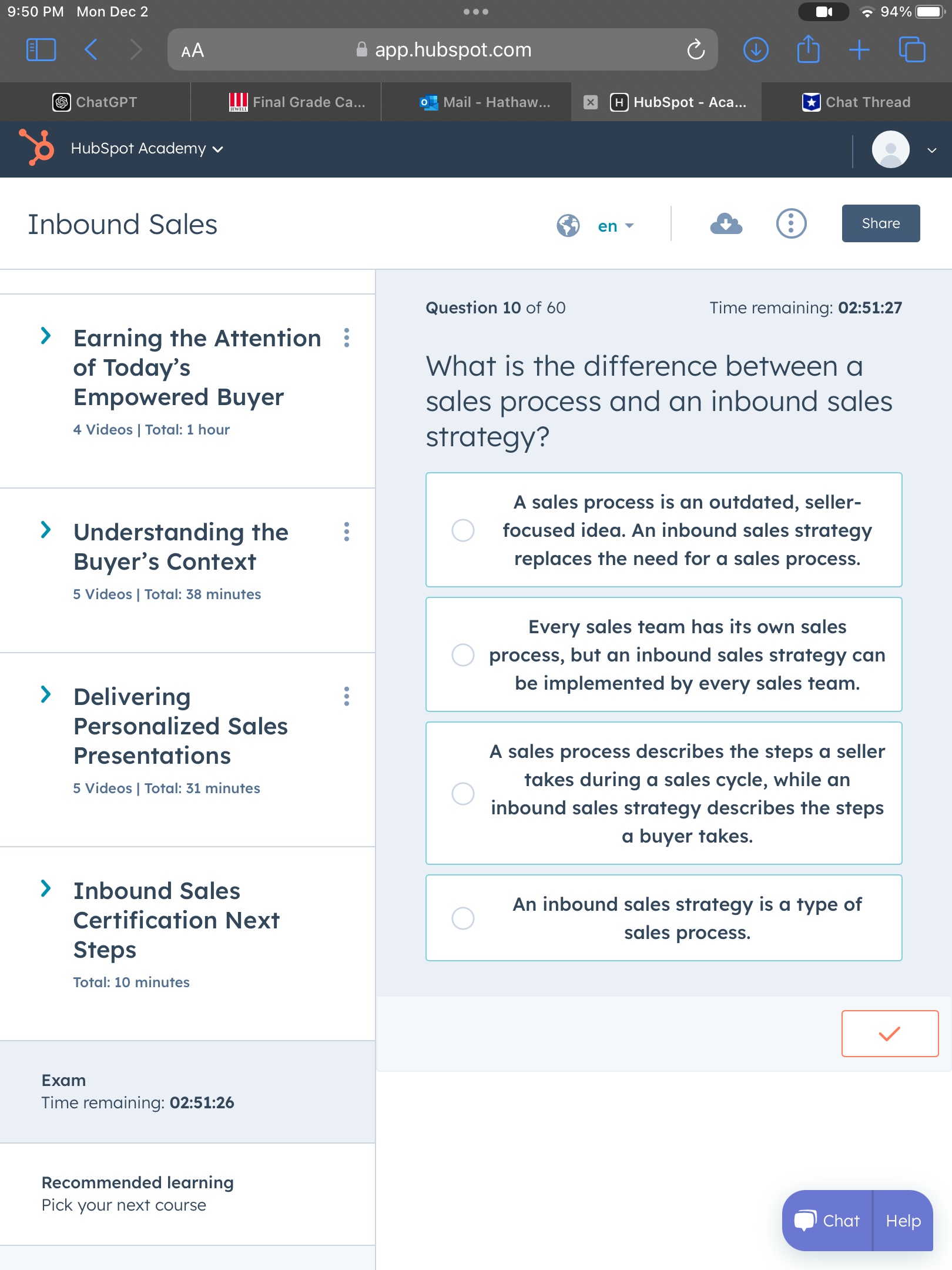 Answer 9:50 PM Mon Dec 2 LL\" Final Grade Ca...