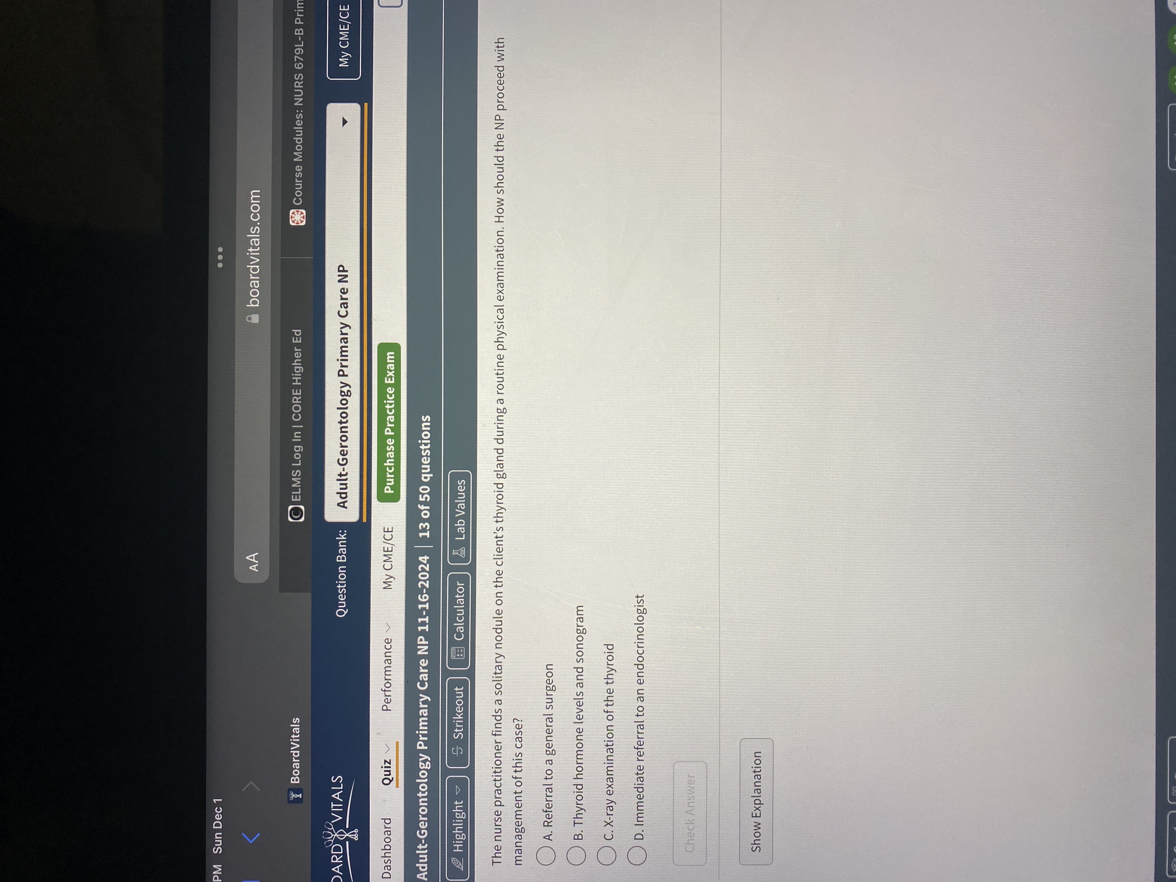 Answer PM Sun Dec 1 . . . AA boardvitals.com