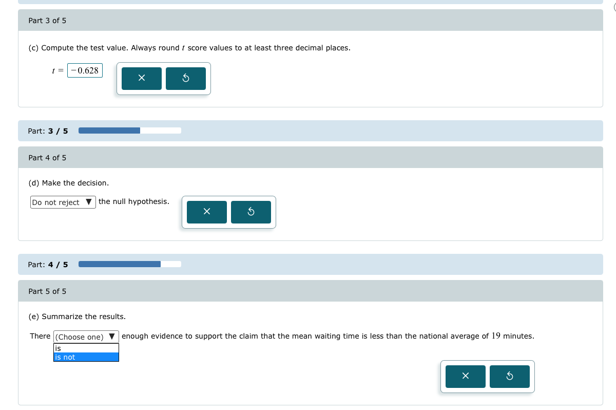 answer Part 3 of 5 (c) Compute the test value.