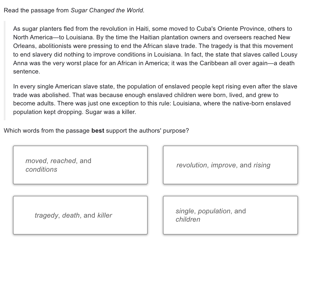 Answer Read the passage from Sugar Changed the