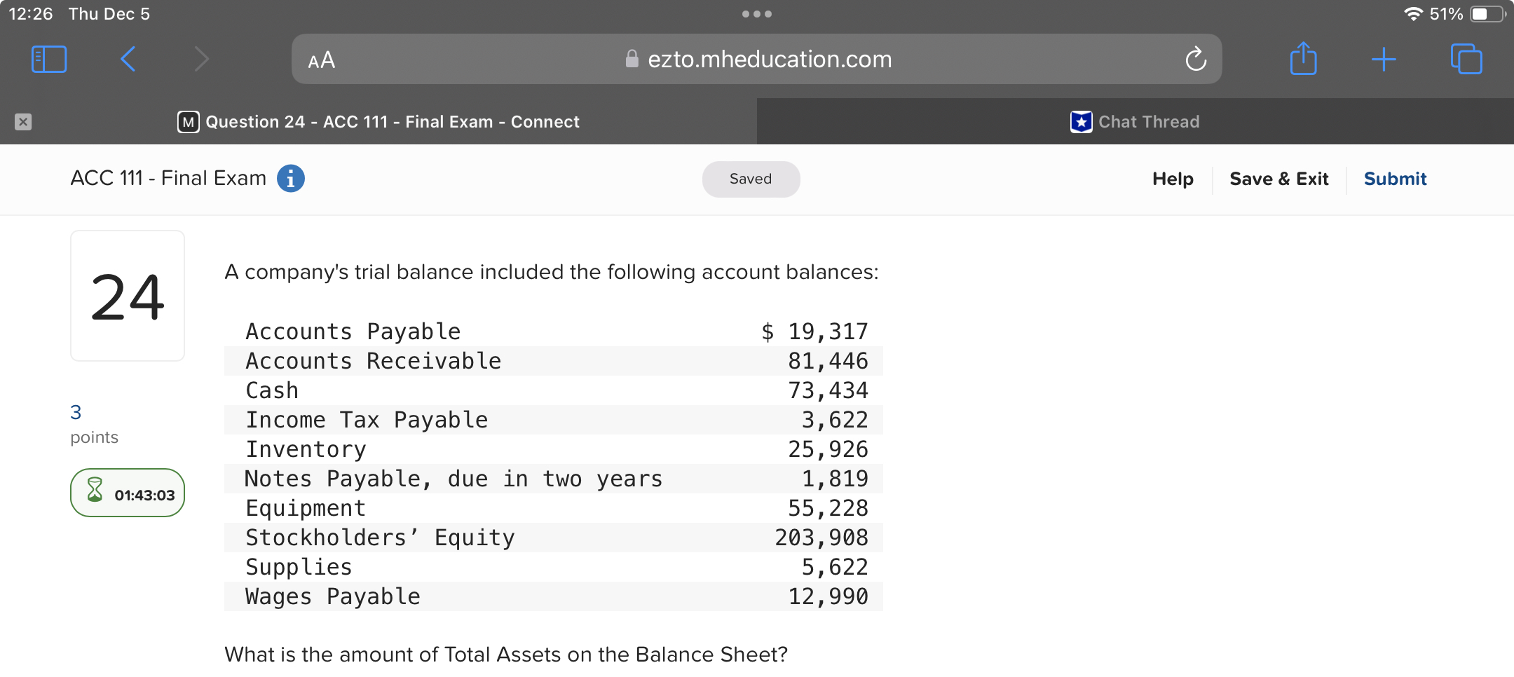 Answer 12:26 Thu Dec 5 . . . 51% AA