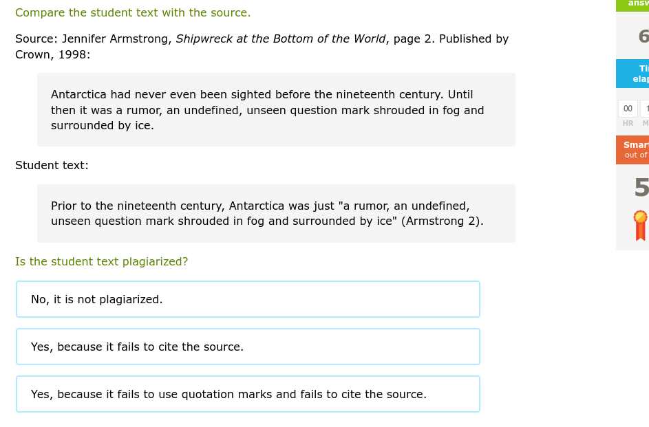 Is the student text plagiarized? Compare the