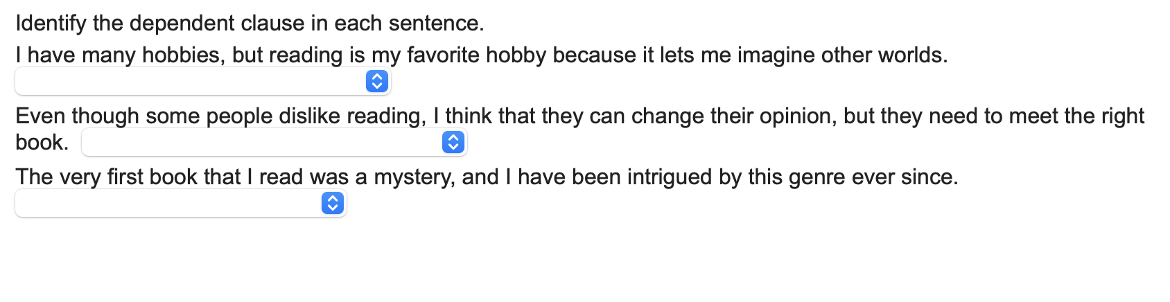 Answer Identify the dependent clause in each