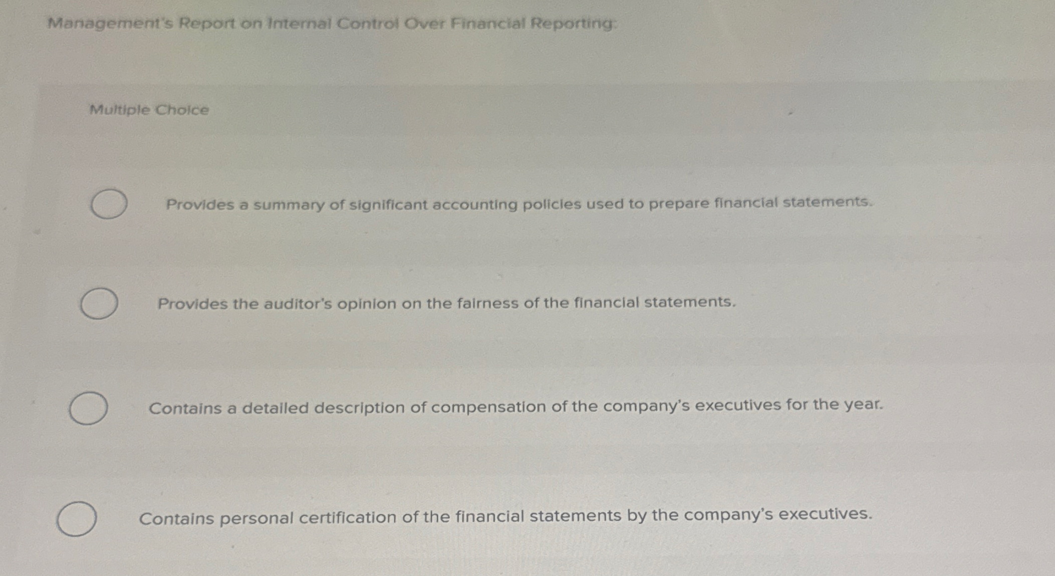 Management's Report on Internal Controf Over