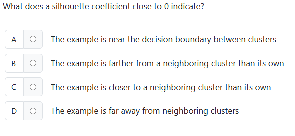 Answer What does a silhouette coefficient close