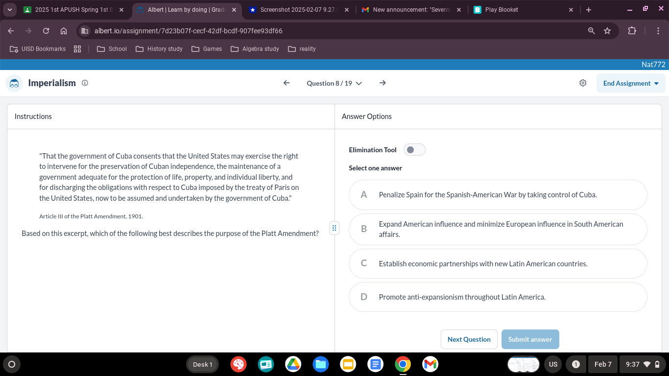 answer 2025 1st APUSH Spring 1st B x Albert |