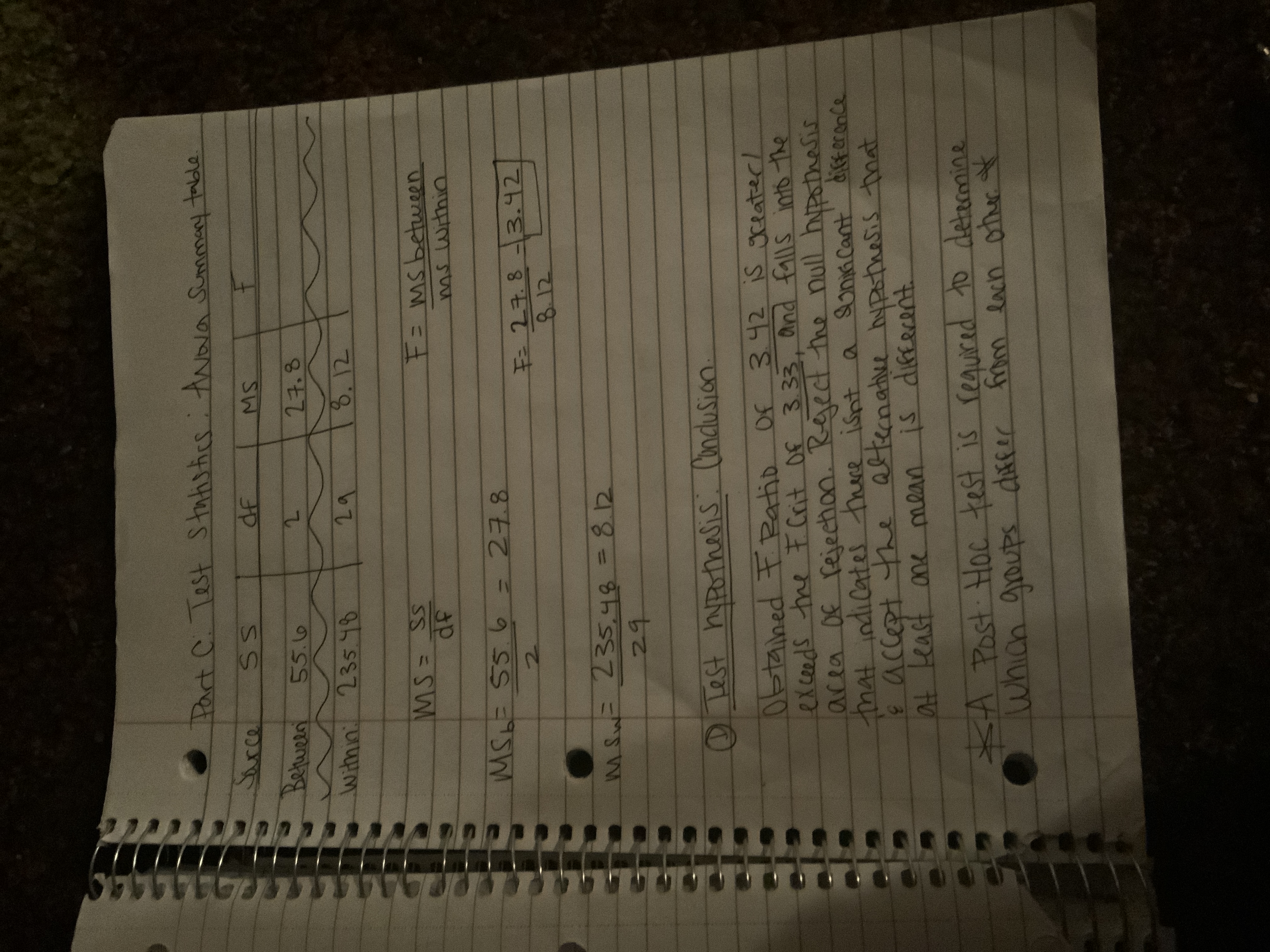 Is conclusion correct Part C. Test statistics :