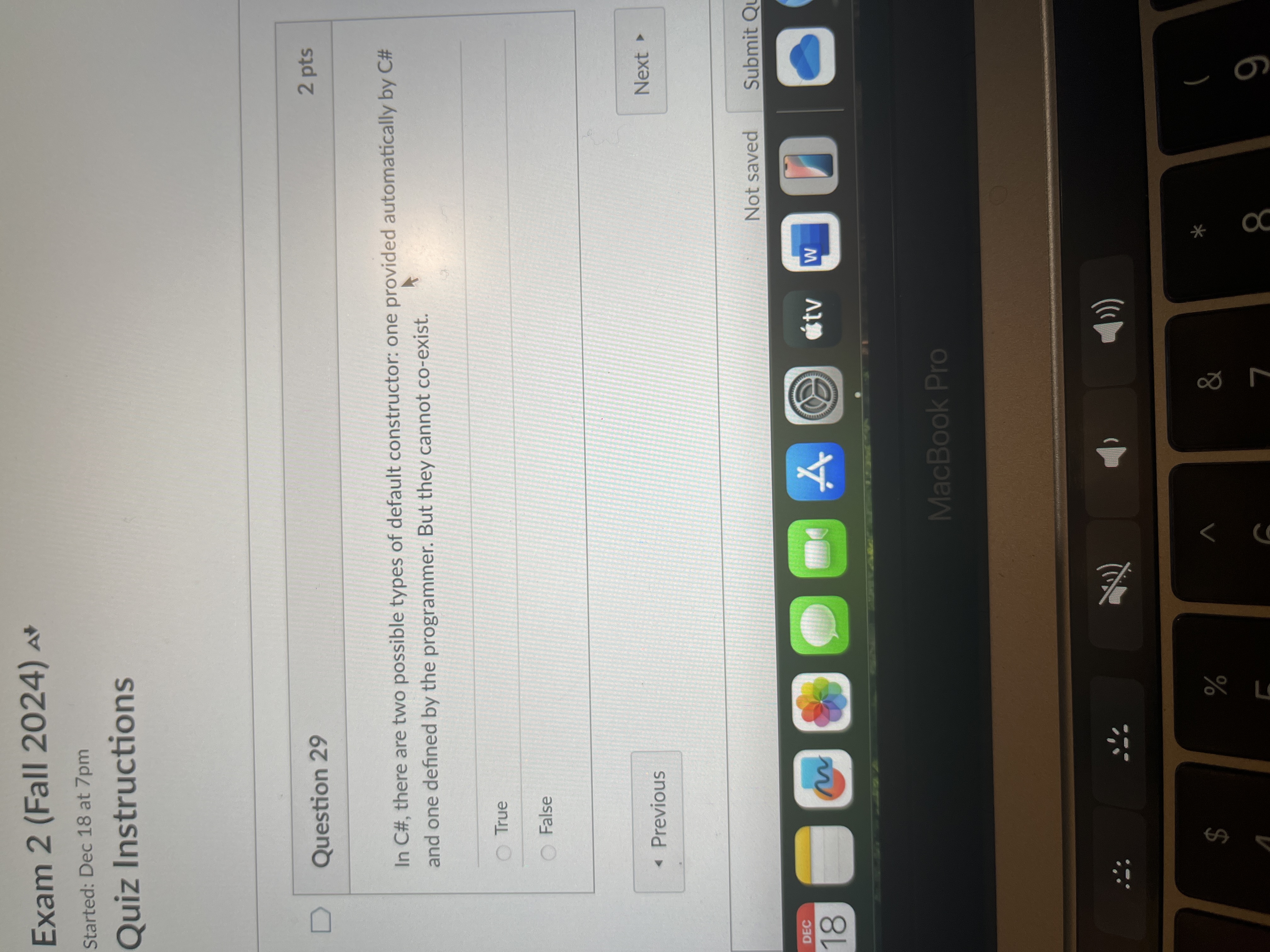 Answer Exam 2 (Fall 2024) At Started: Dec 18 at