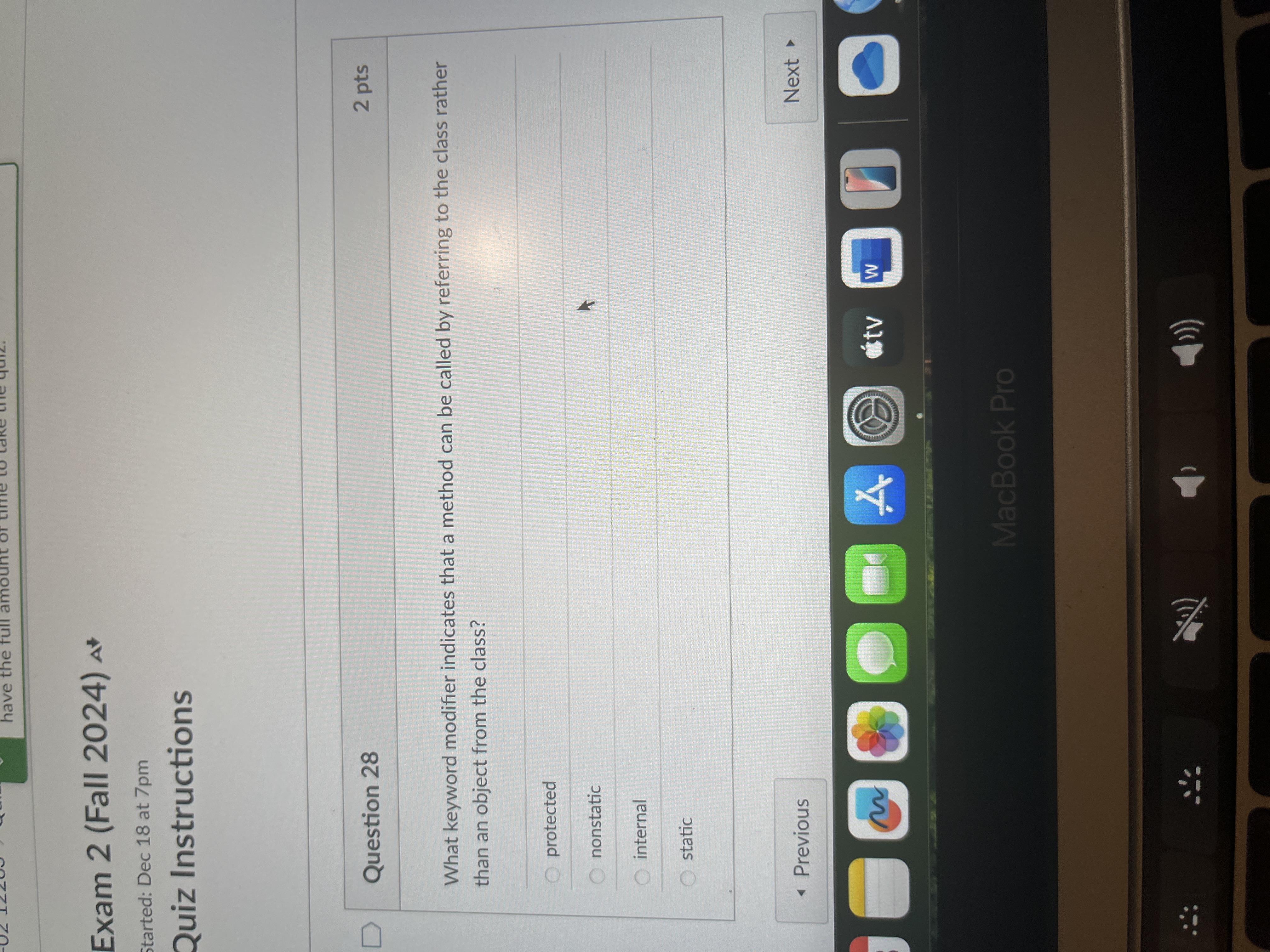 Answer have the full an Exam 2 (Fall 2024) At