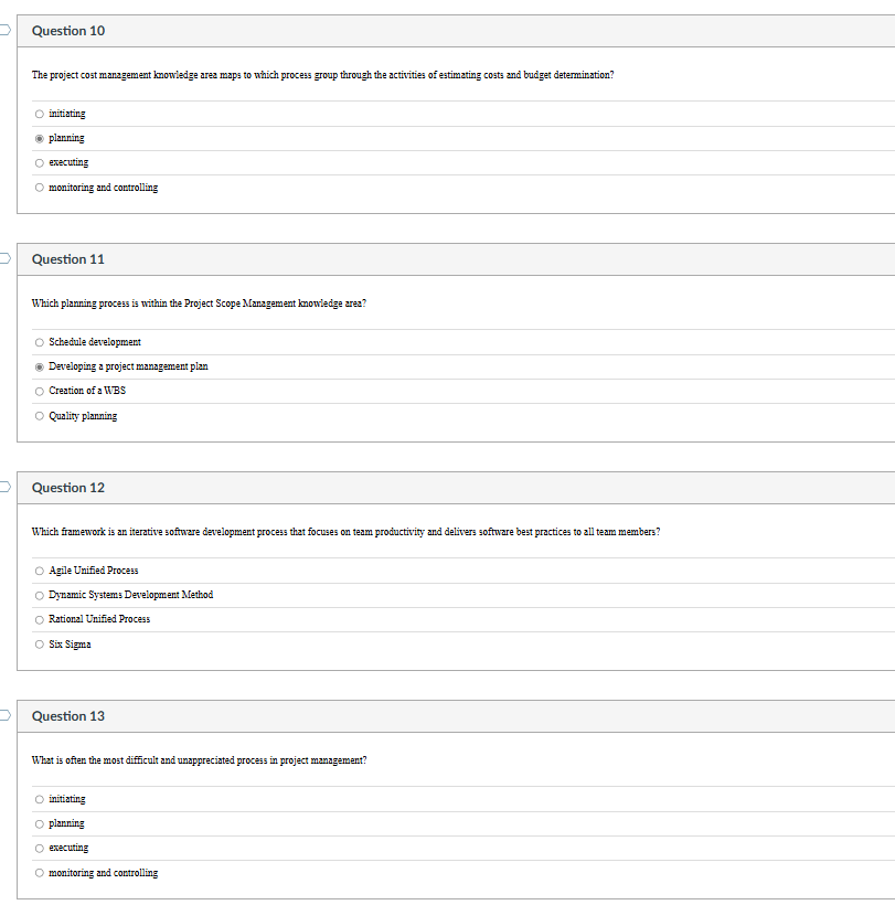 answer Question 10 The project cost management