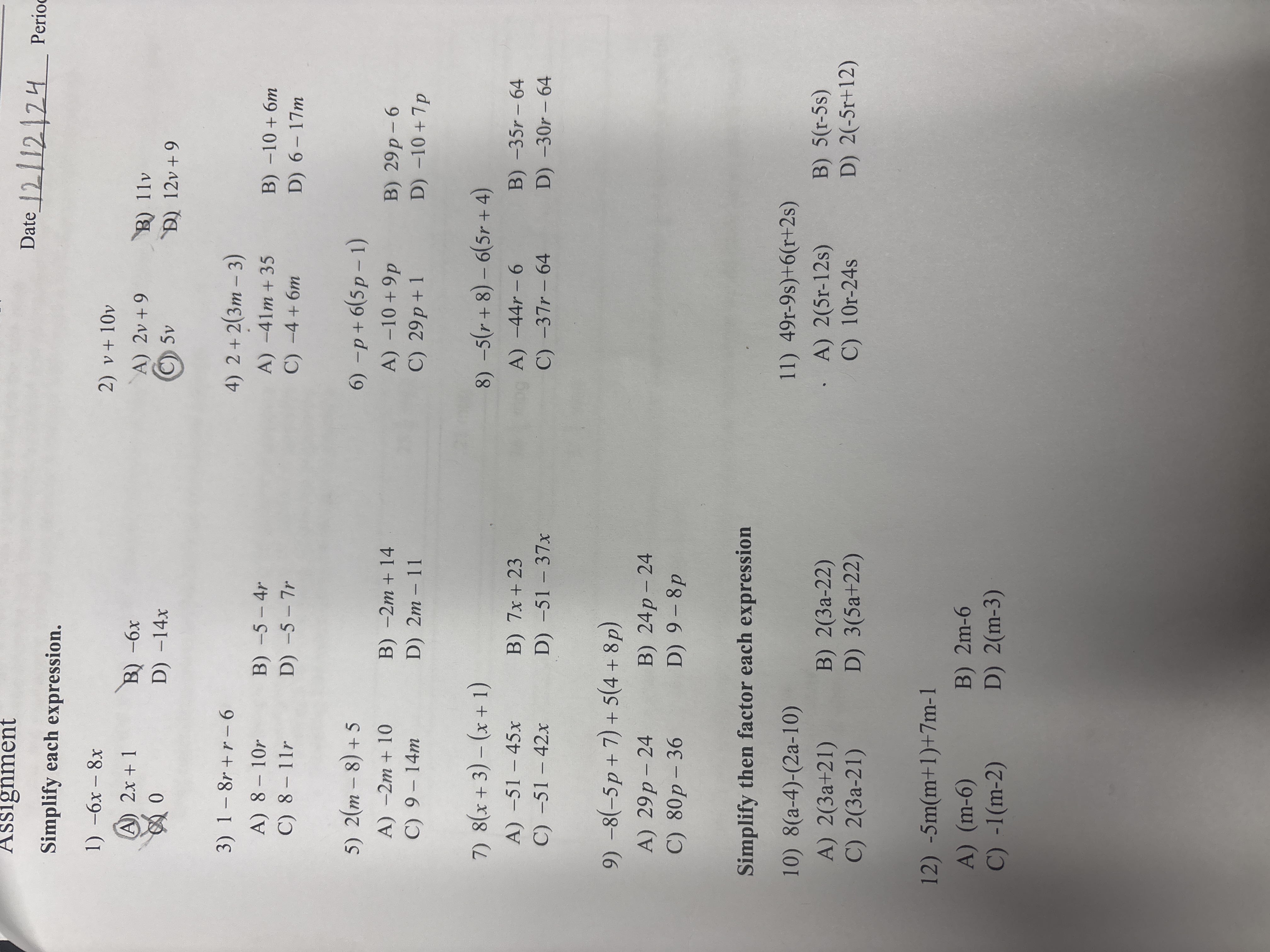 Answer Assignment Date 12/12124 Perio Simplify