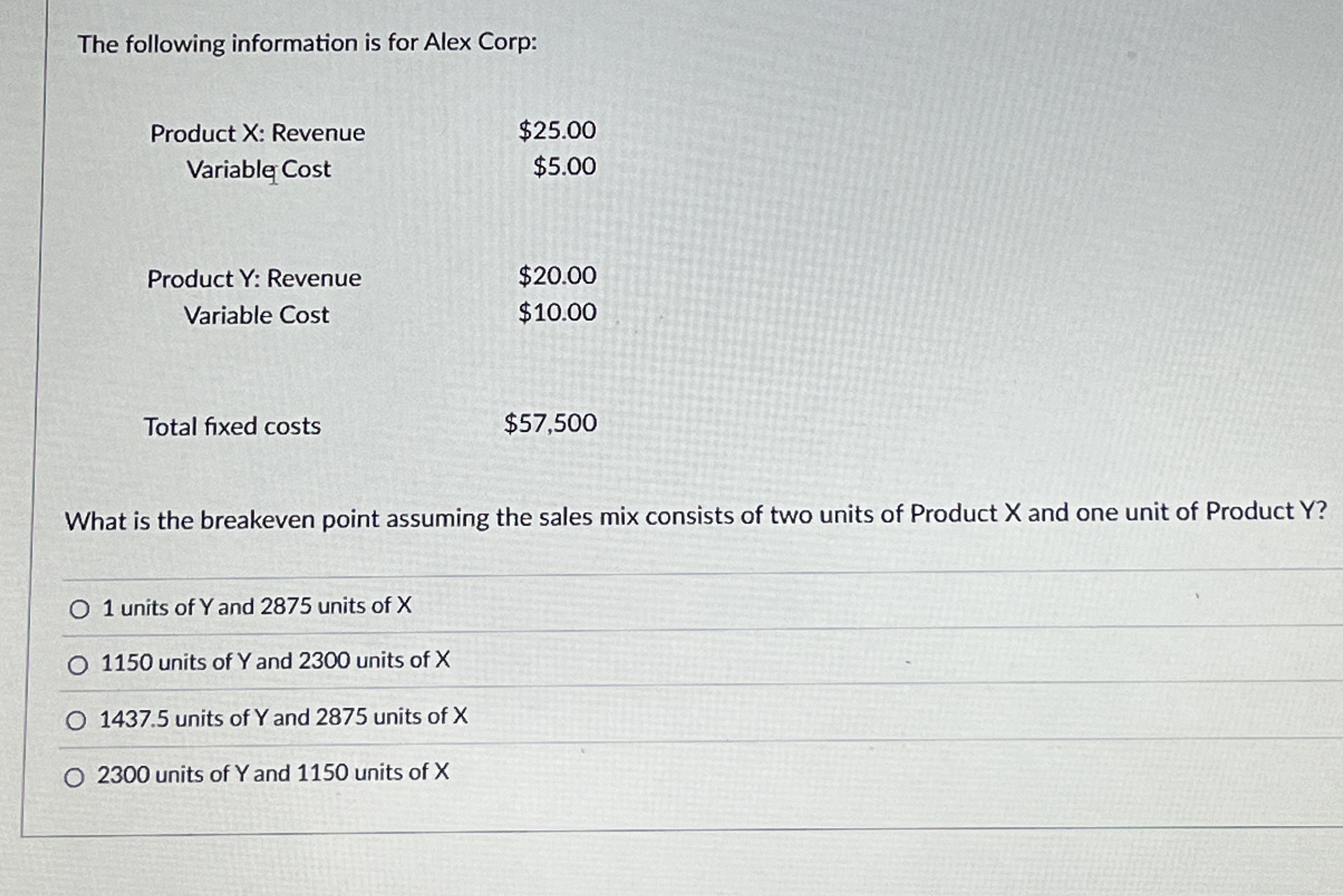 The following information is for Alex Corp: \