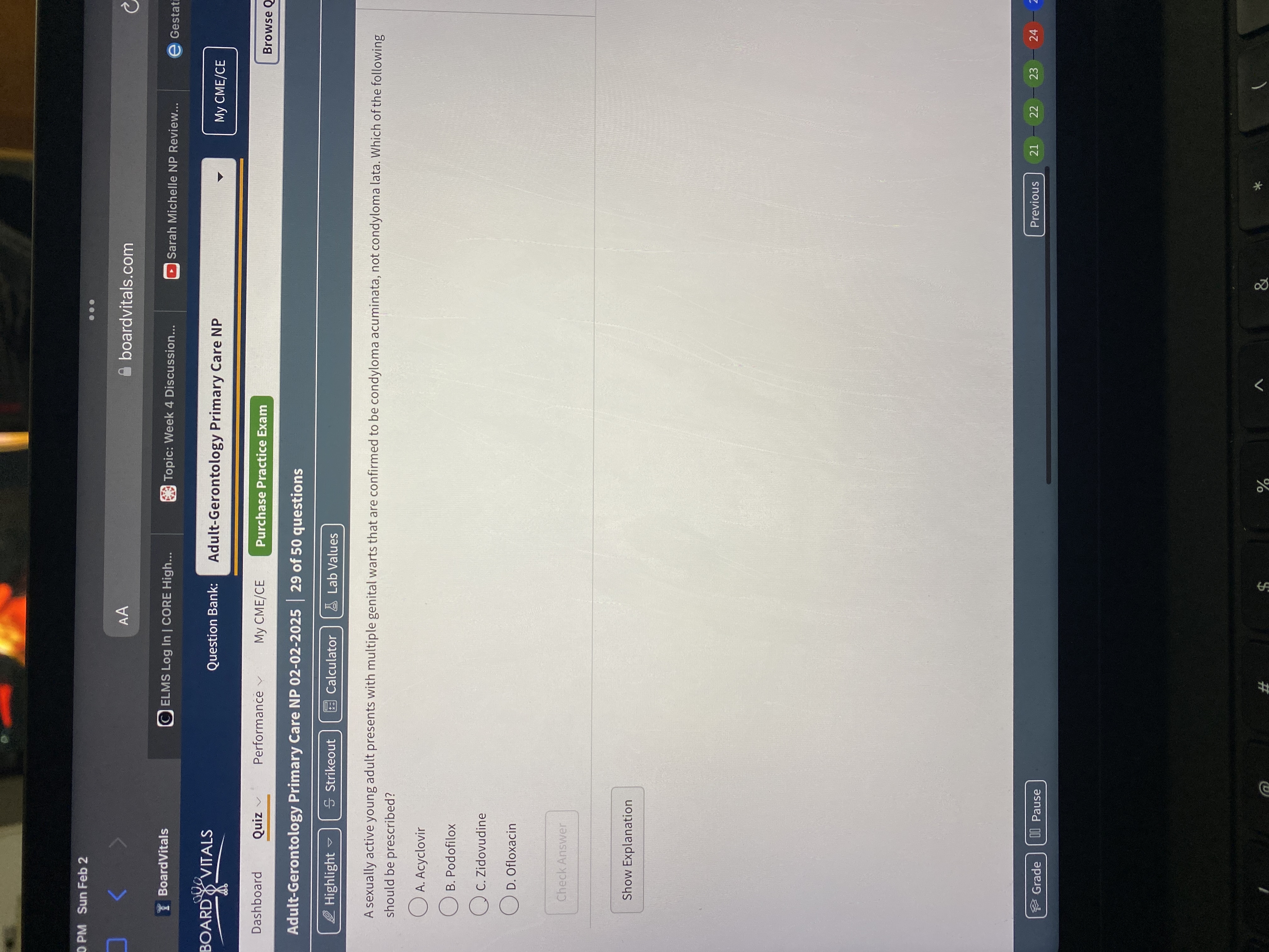 Answer PM Sun Feb 2 . . . AA boardvitals.com