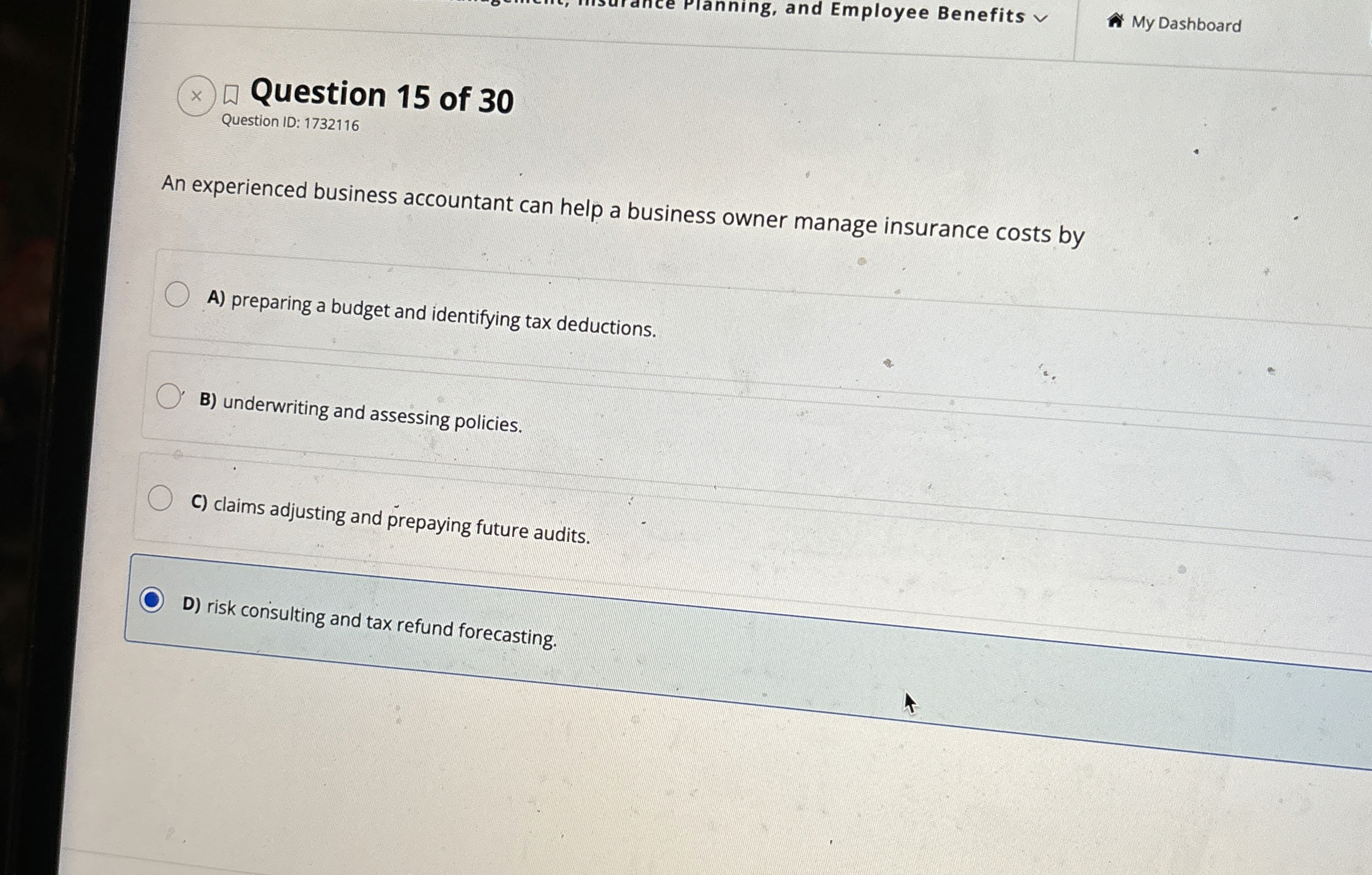 and Employee Benefits My Dashboard Question 1 5