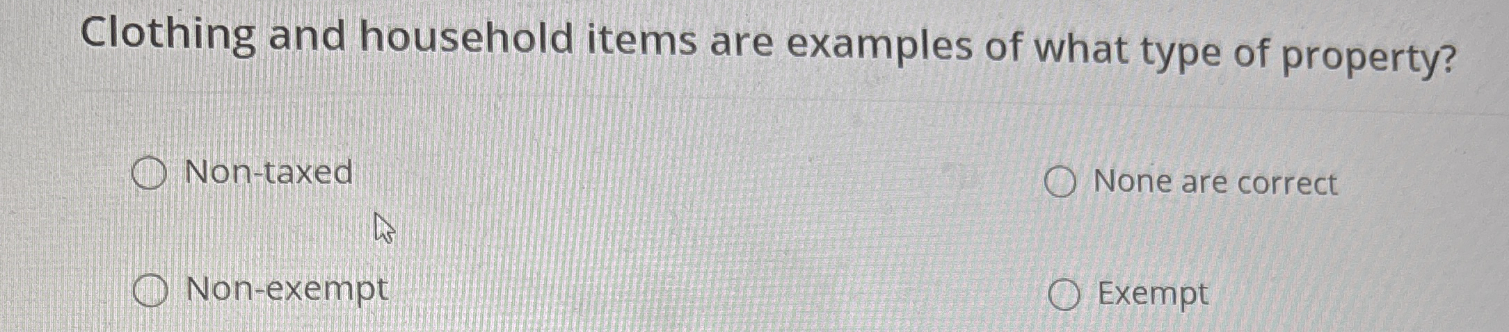 Clothing and household items are examples of what